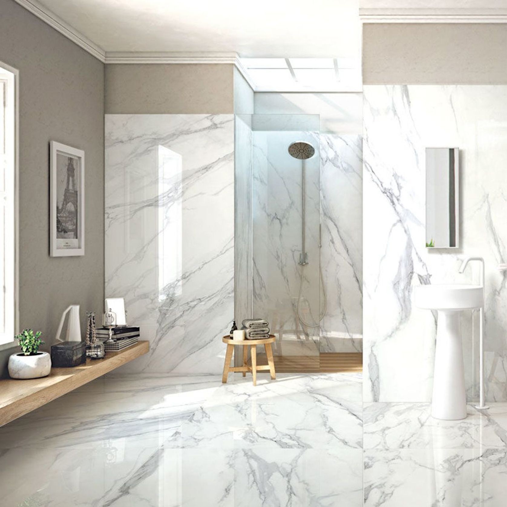 Carrara White Polished Porcelain Tile 900x1800 gallery detail image