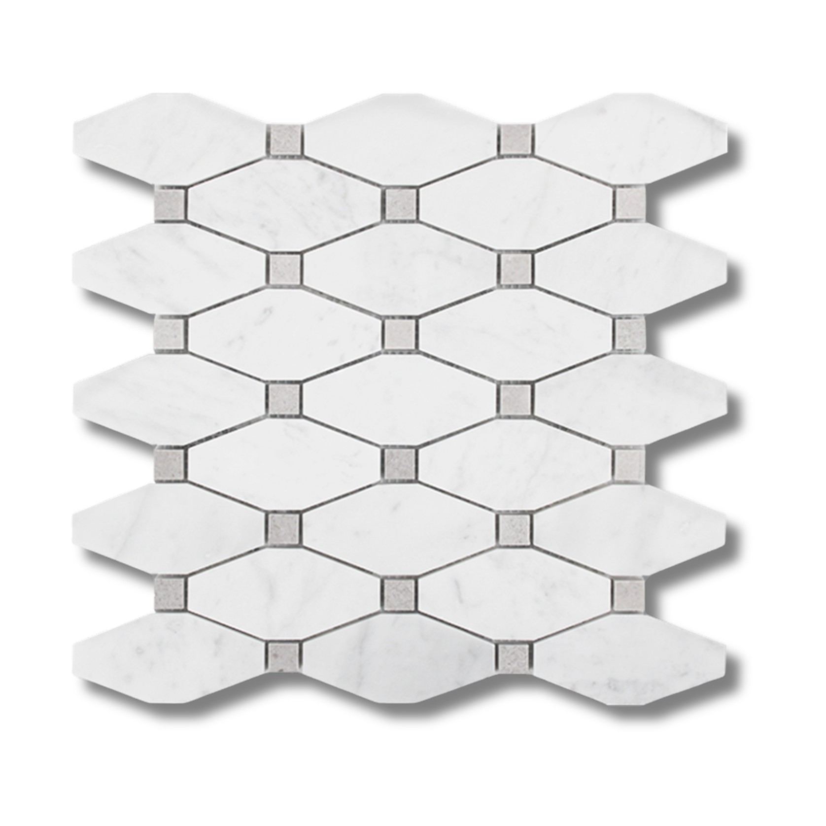 Carrara Honed Long Octagon Mosaic With Grey Dot gallery detail image