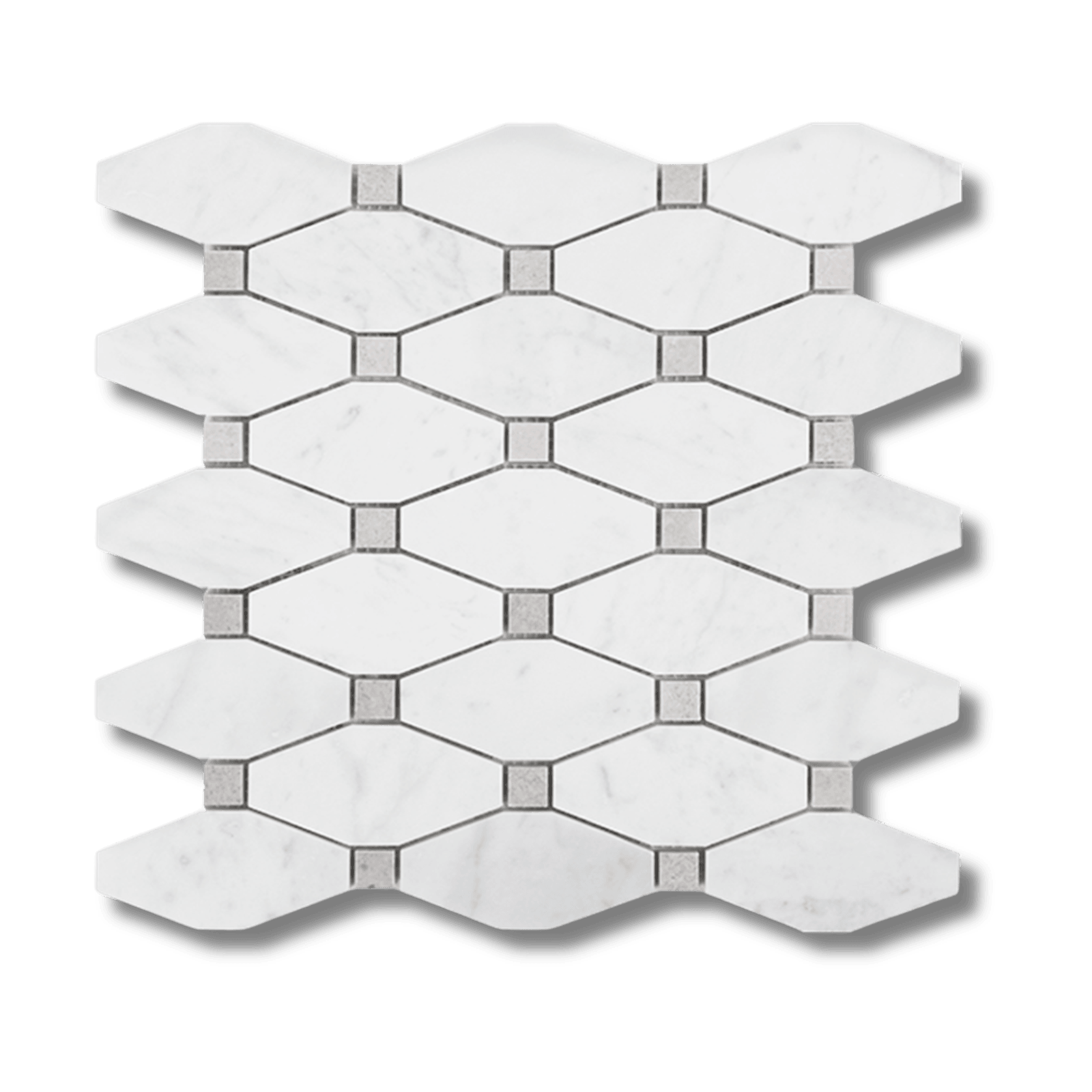 Carrara Honed Long Octagon Mosaic With Grey Dot gallery detail image