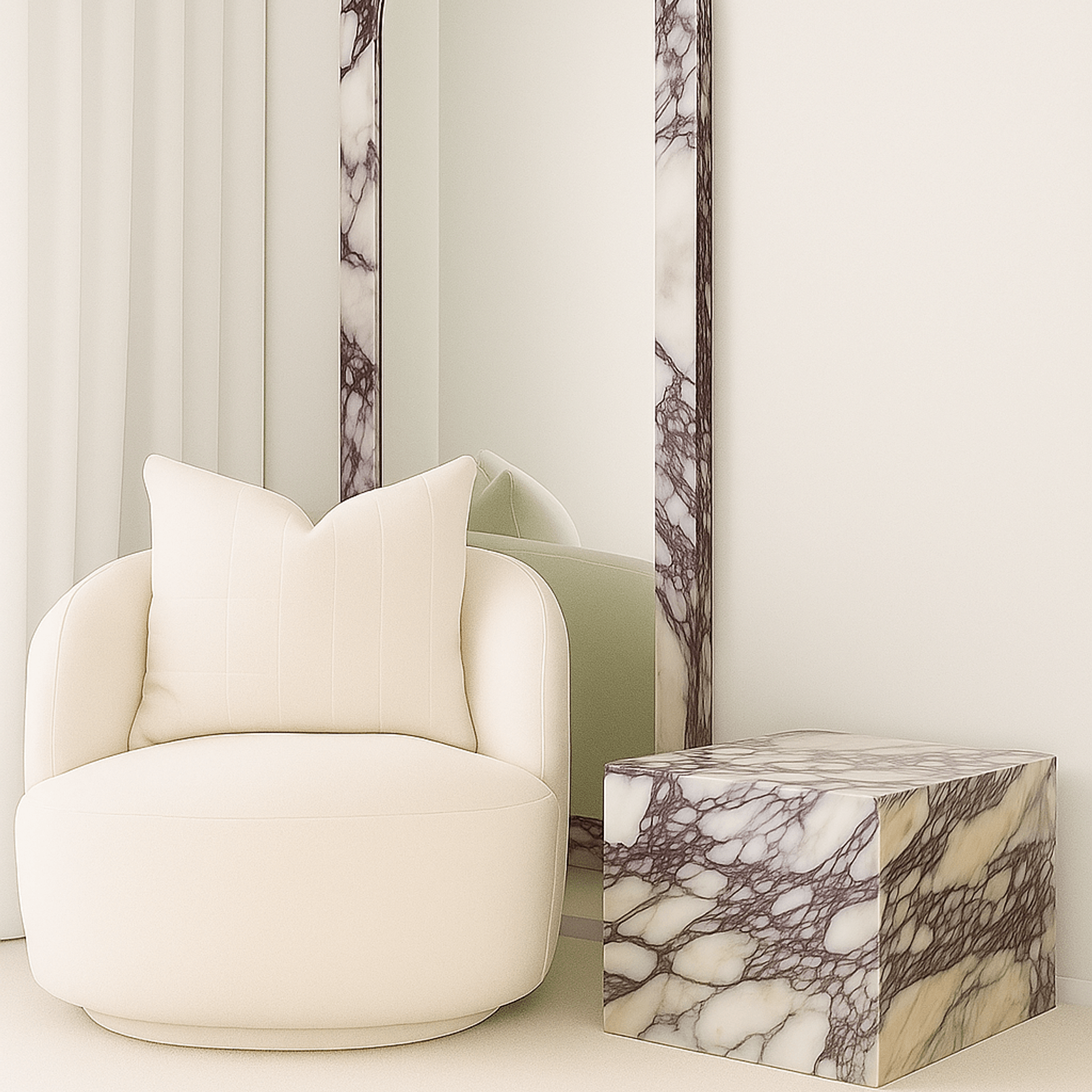 Crescent Arch Mirror - Italian Viola Calacatta gallery detail image