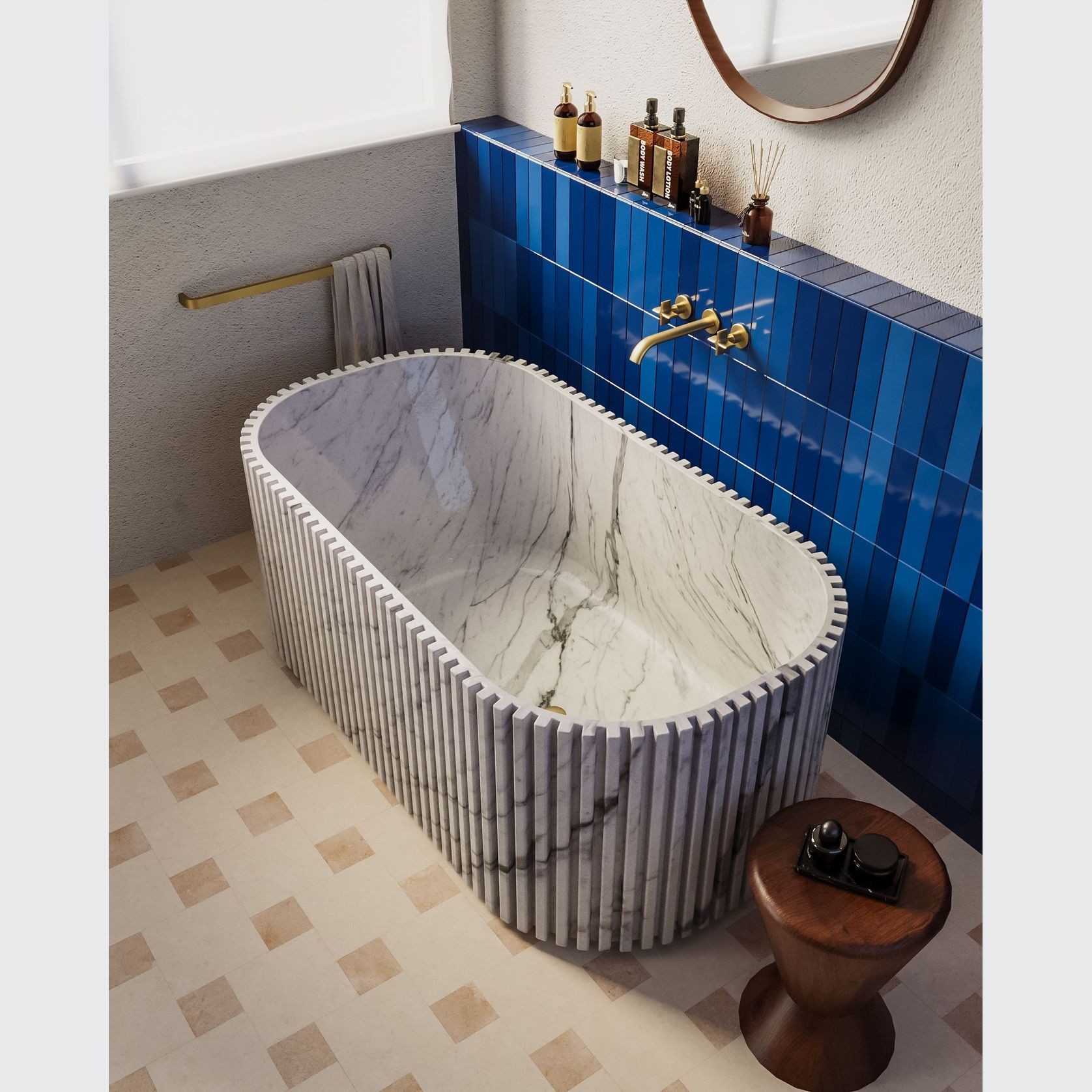 Biju Fluted Marble Bathtub gallery detail image