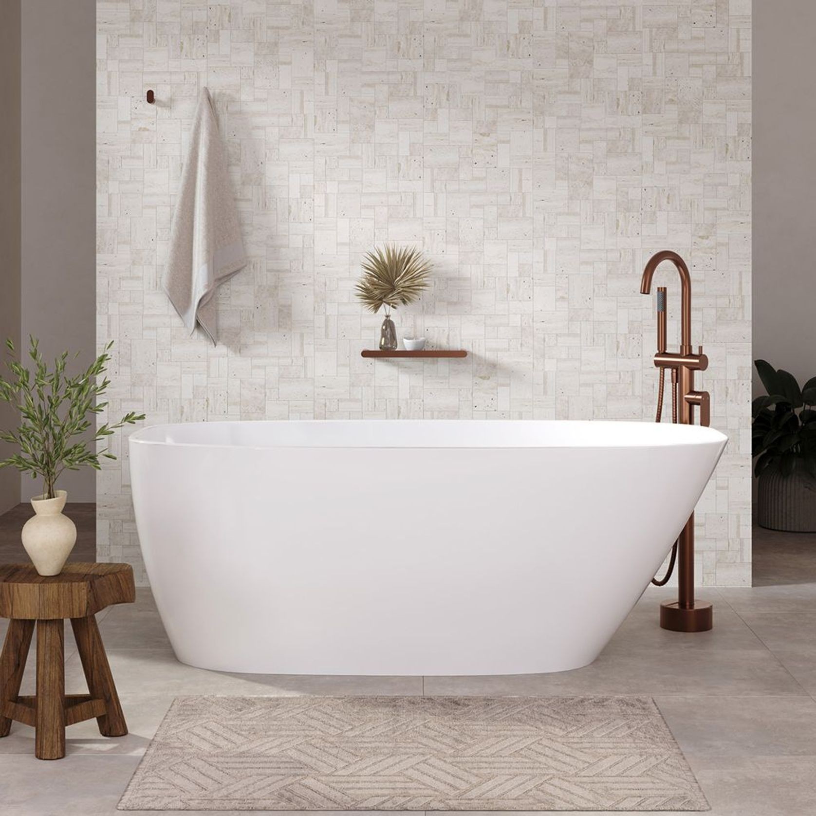 Athenia Freestanding Acrylic Bath with Overflow, 1700mm gallery detail image