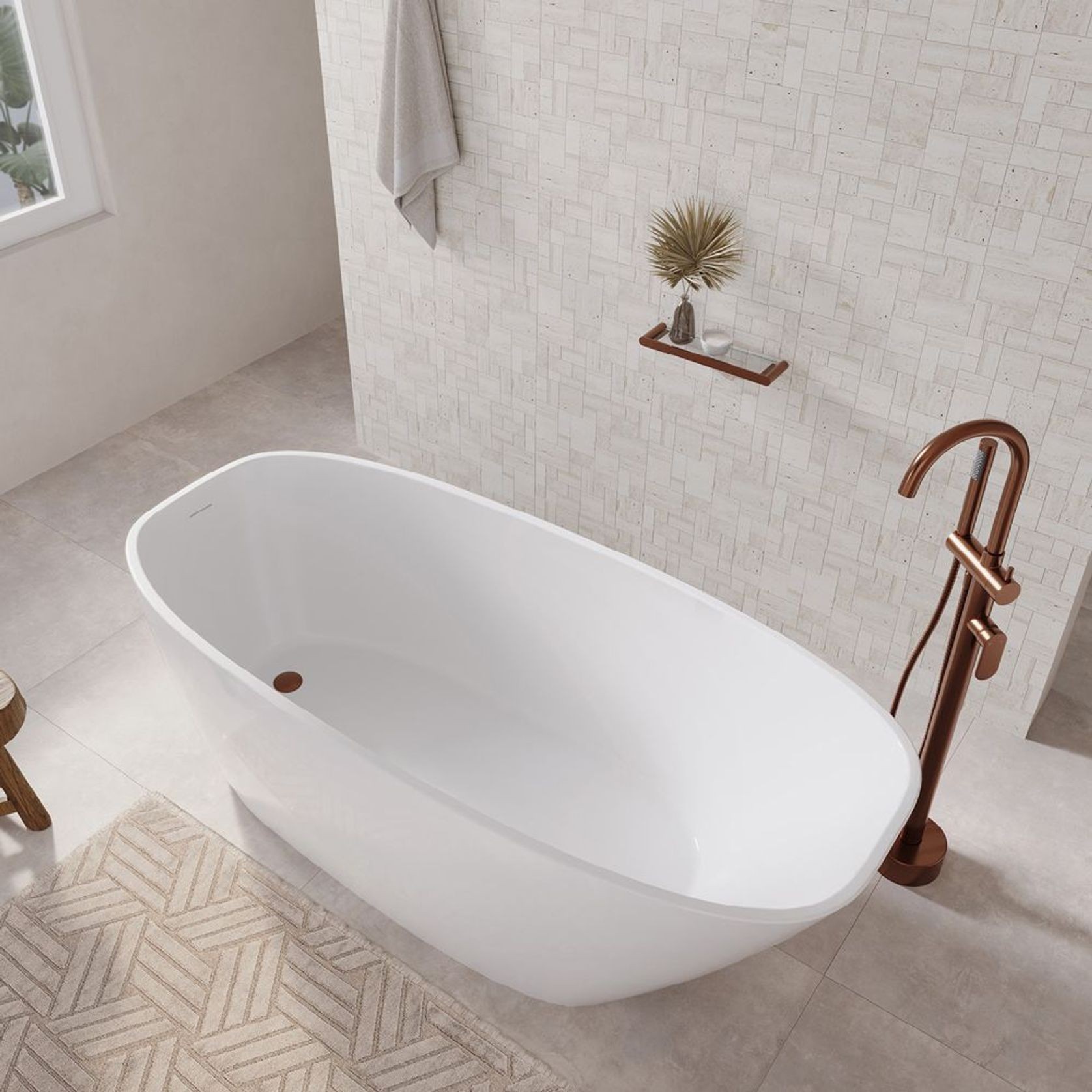 Athenia Freestanding Acrylic Bath with Overflow, 1700mm gallery detail image