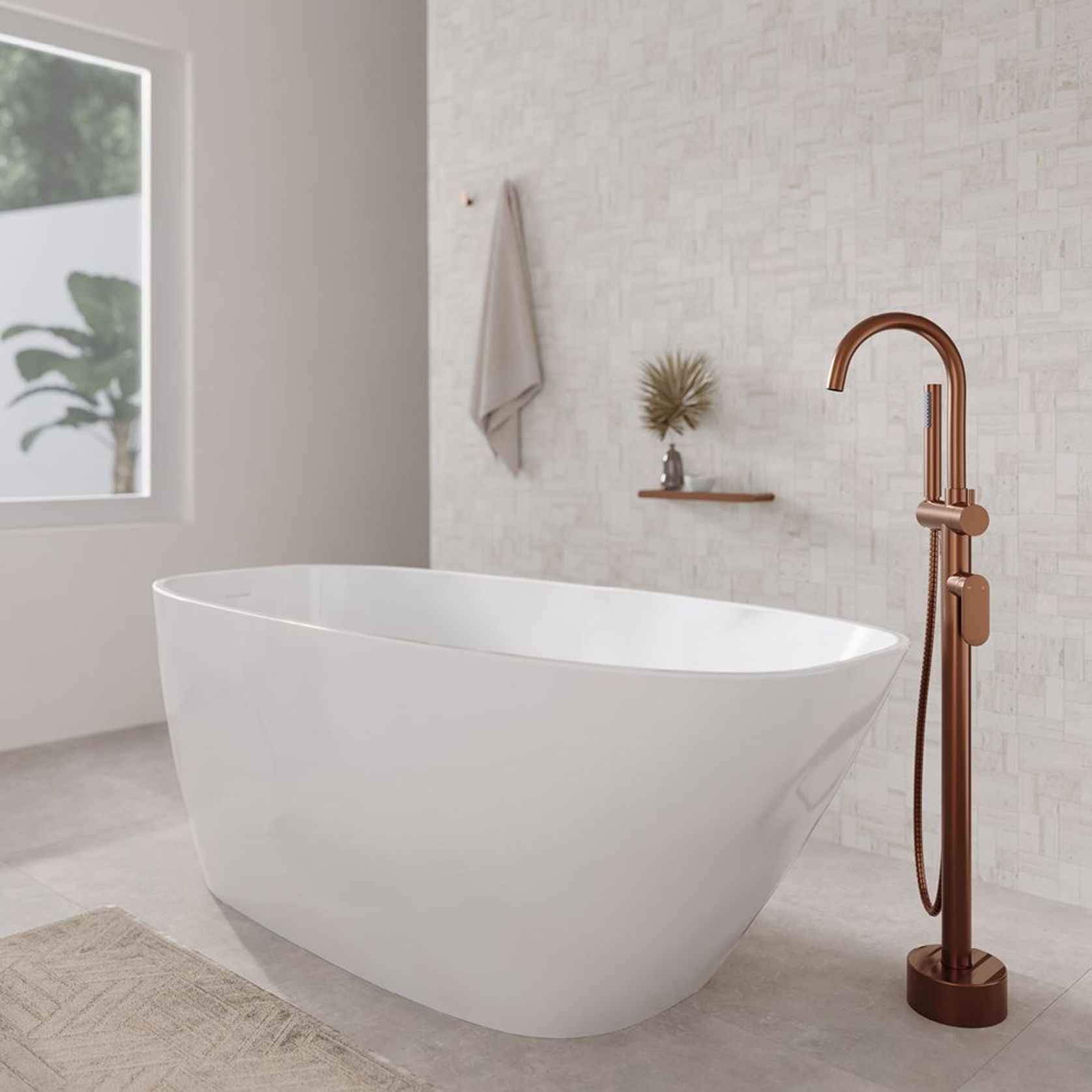 Athenia Freestanding Acrylic Bath with Overflow, 1700mm gallery detail image