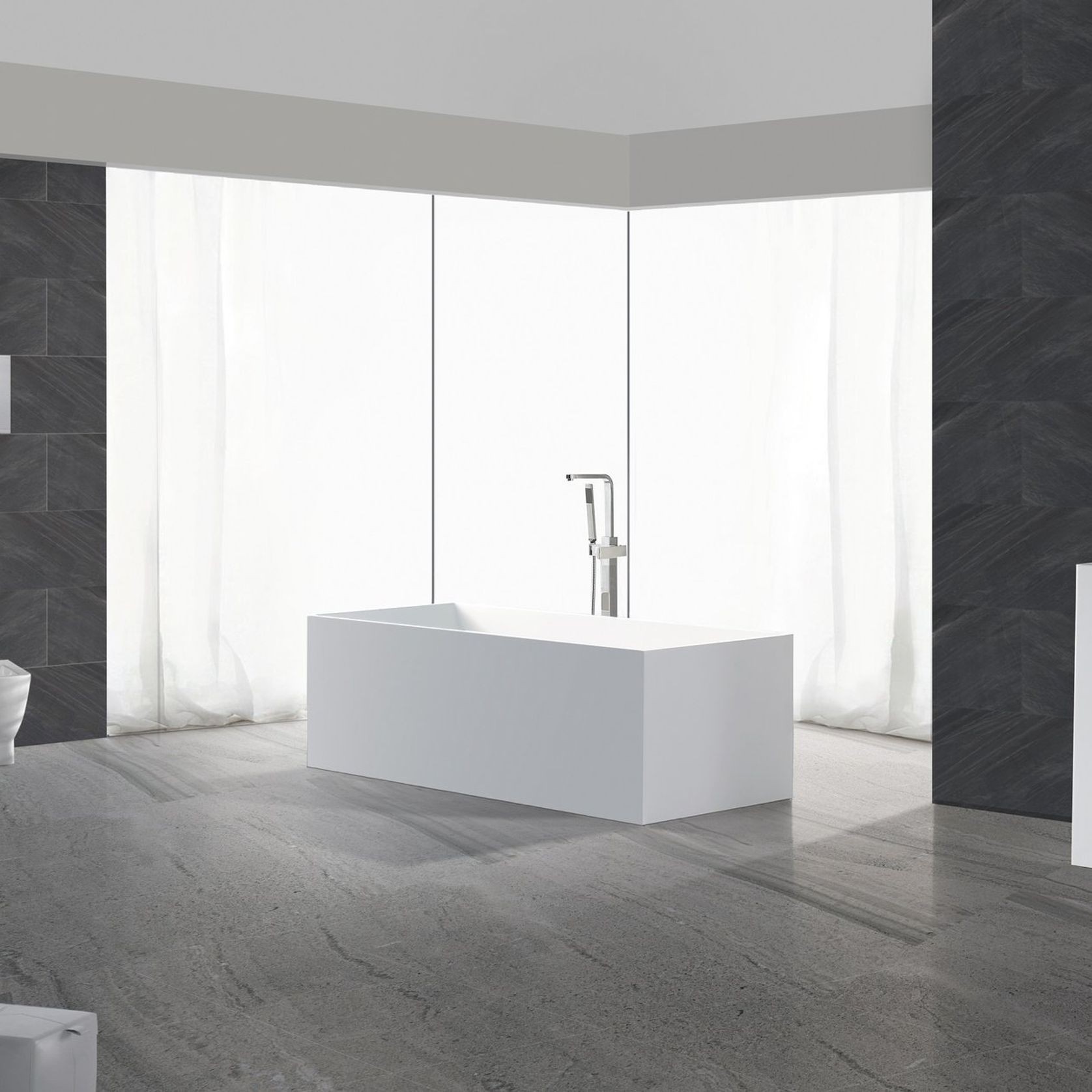 B029 Back-to-wall Freestanding Hugi Bath 1680mm gallery detail image