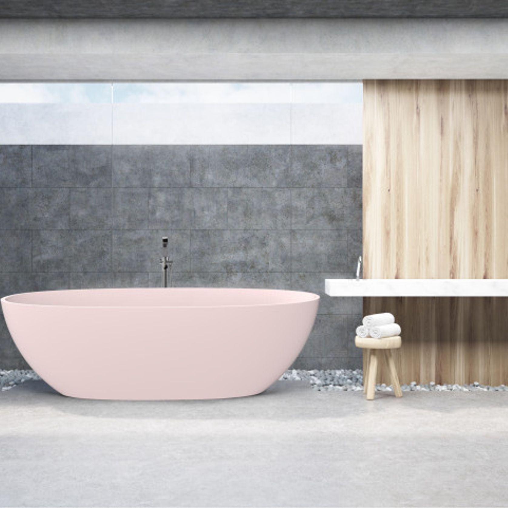 B003 Soft Pink Oval Shaped Hugi Bath 1650MM gallery detail image
