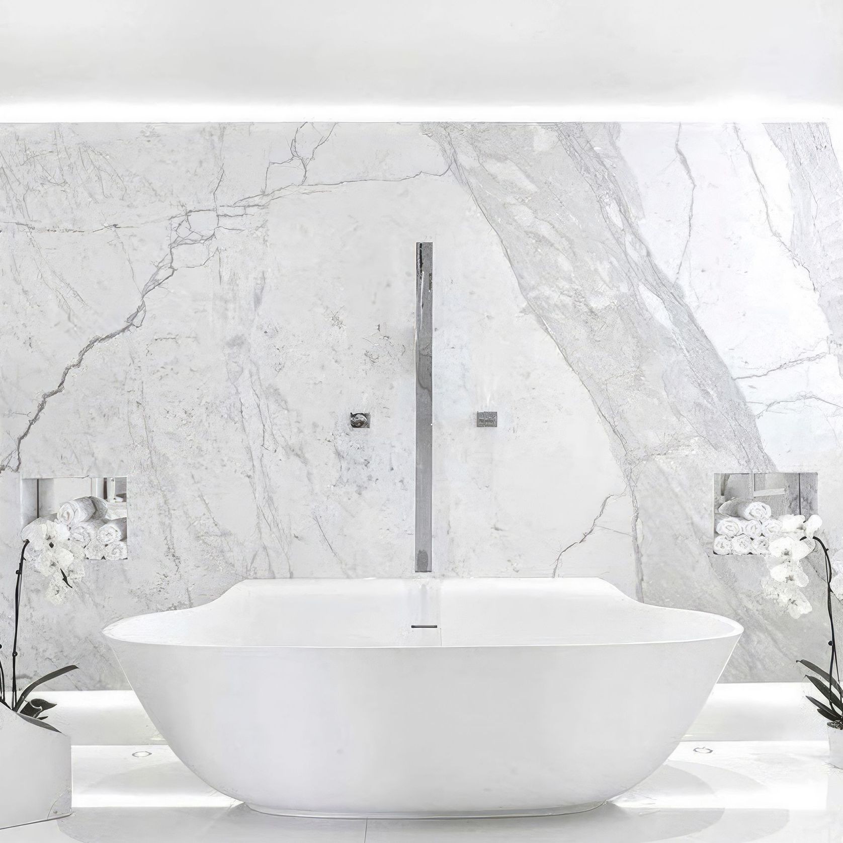 Pietra Bianca Alice Back-To-Wall Freestanding Bath gallery detail image