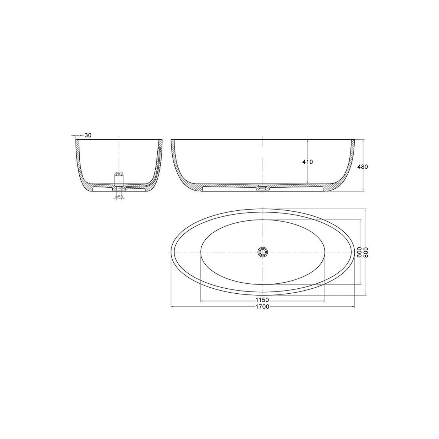 Quila 1700mm Freestanding Bath Carbon Quartz gallery detail image