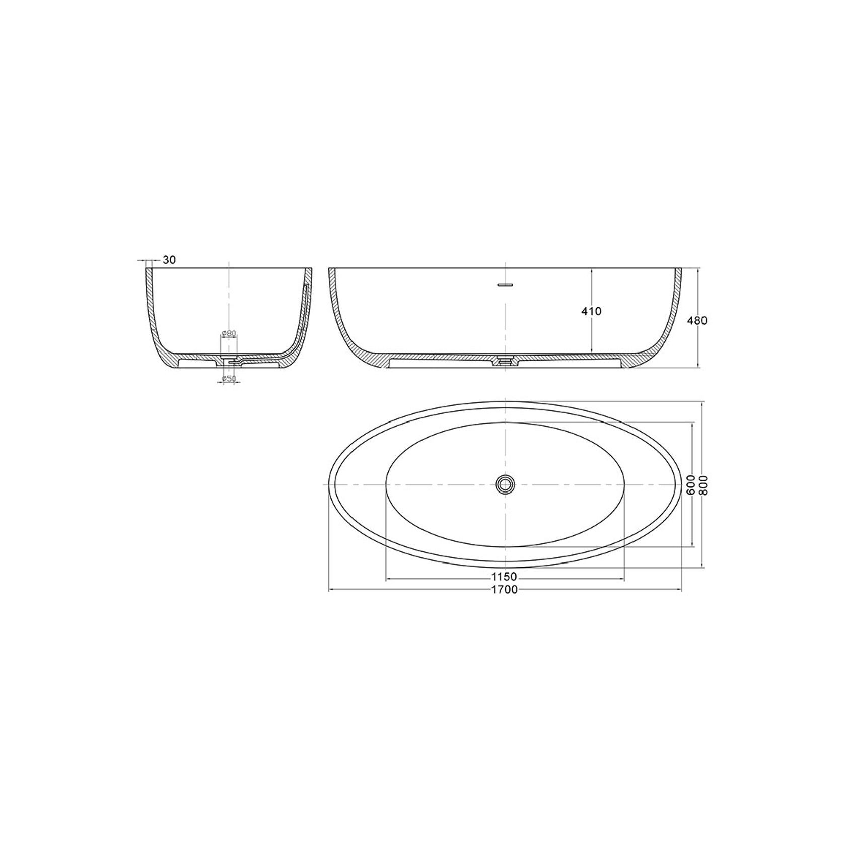 Quila 1700mm Freestanding Bath Snow Quartz gallery detail image