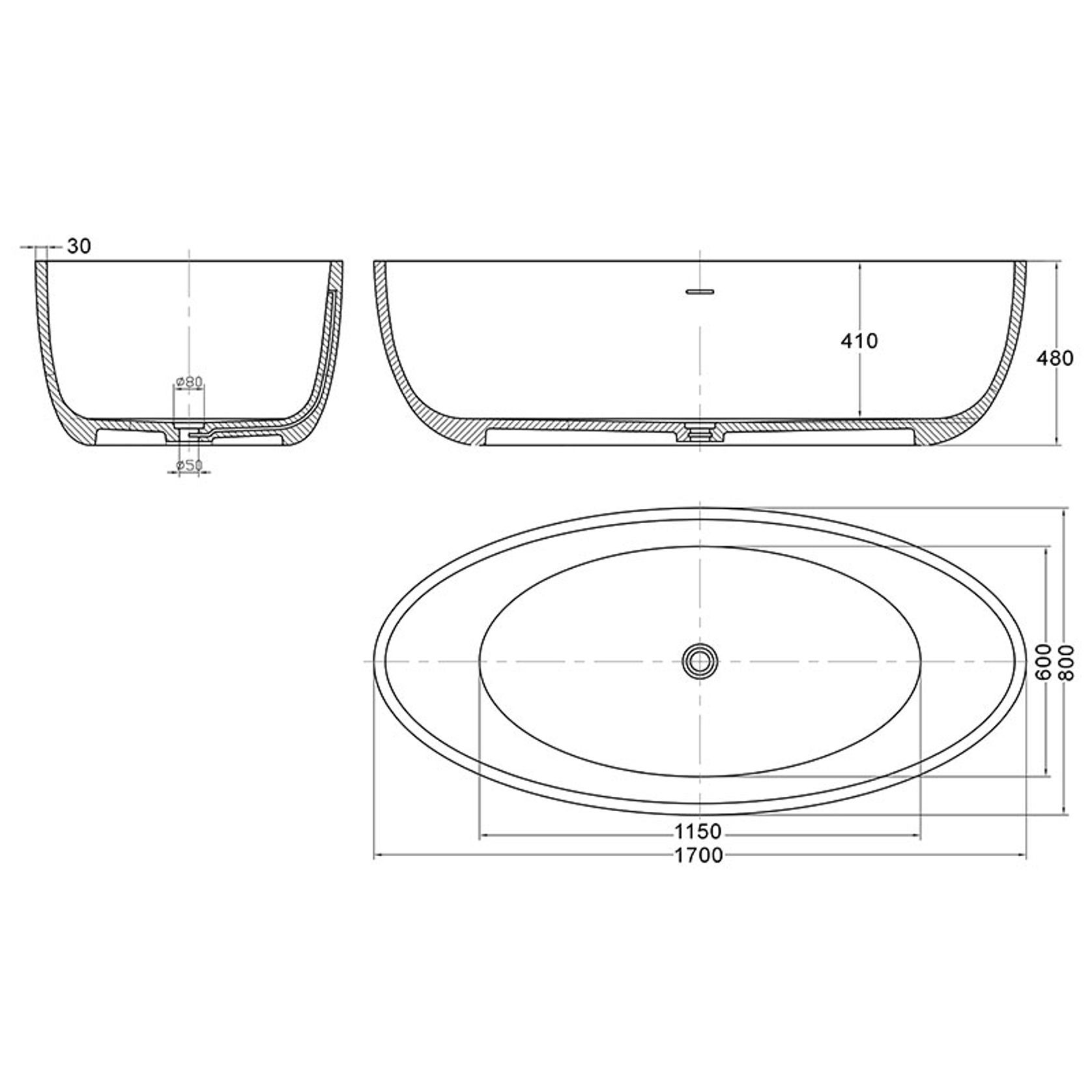 Quila 1700mm Freestanding Bath Snow Quartz gallery detail image