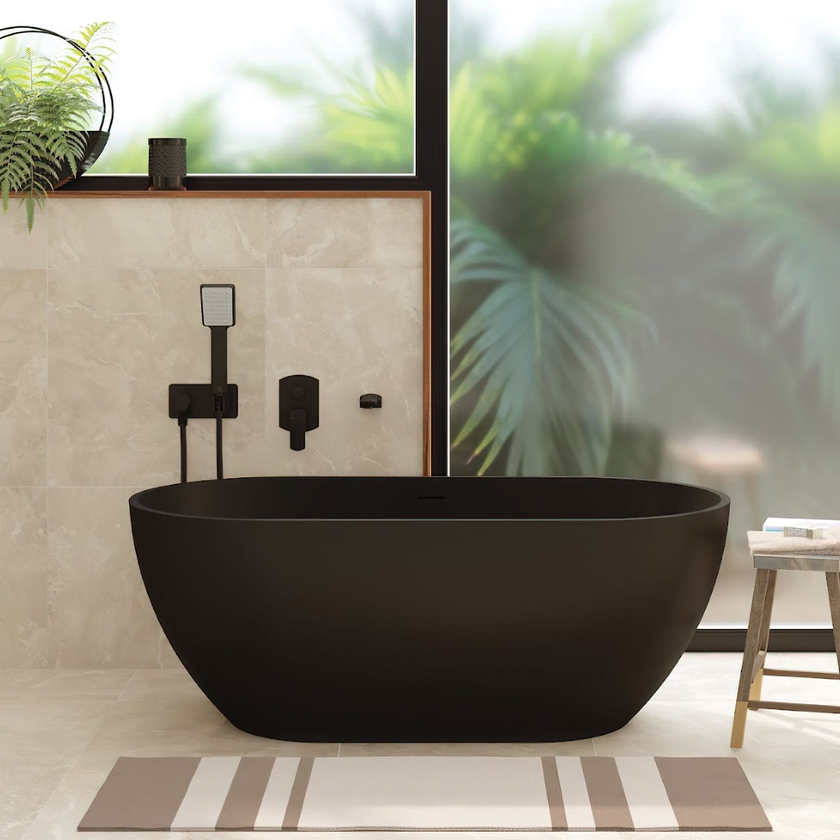 Luciana Matte Black Stone Bath gallery detail image