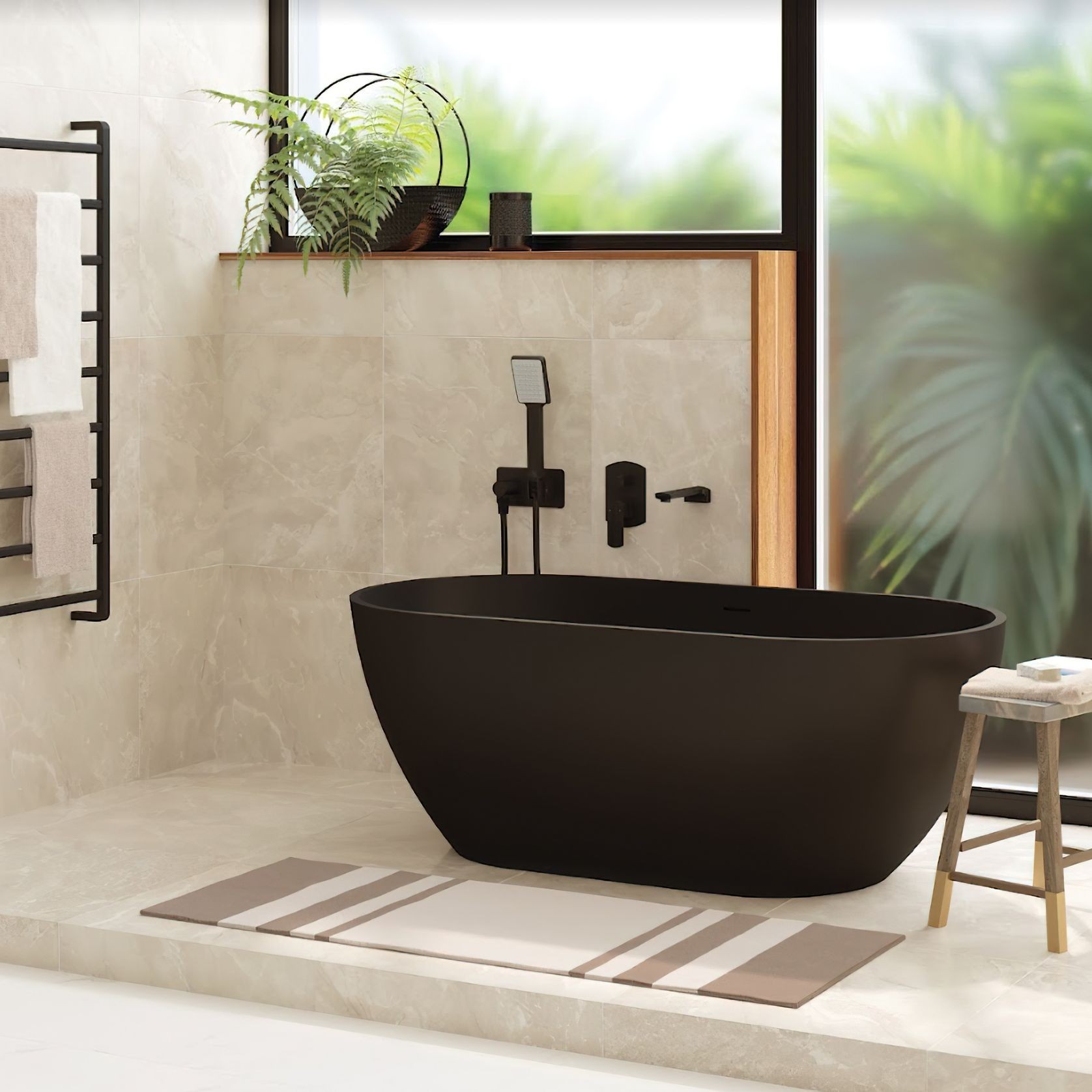 Luciana Matte Black Stone Bath gallery detail image