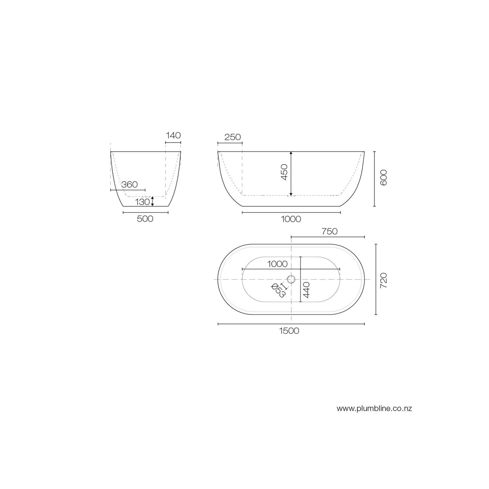 Kurv 1500 Freestanding Bath Matt White gallery detail image