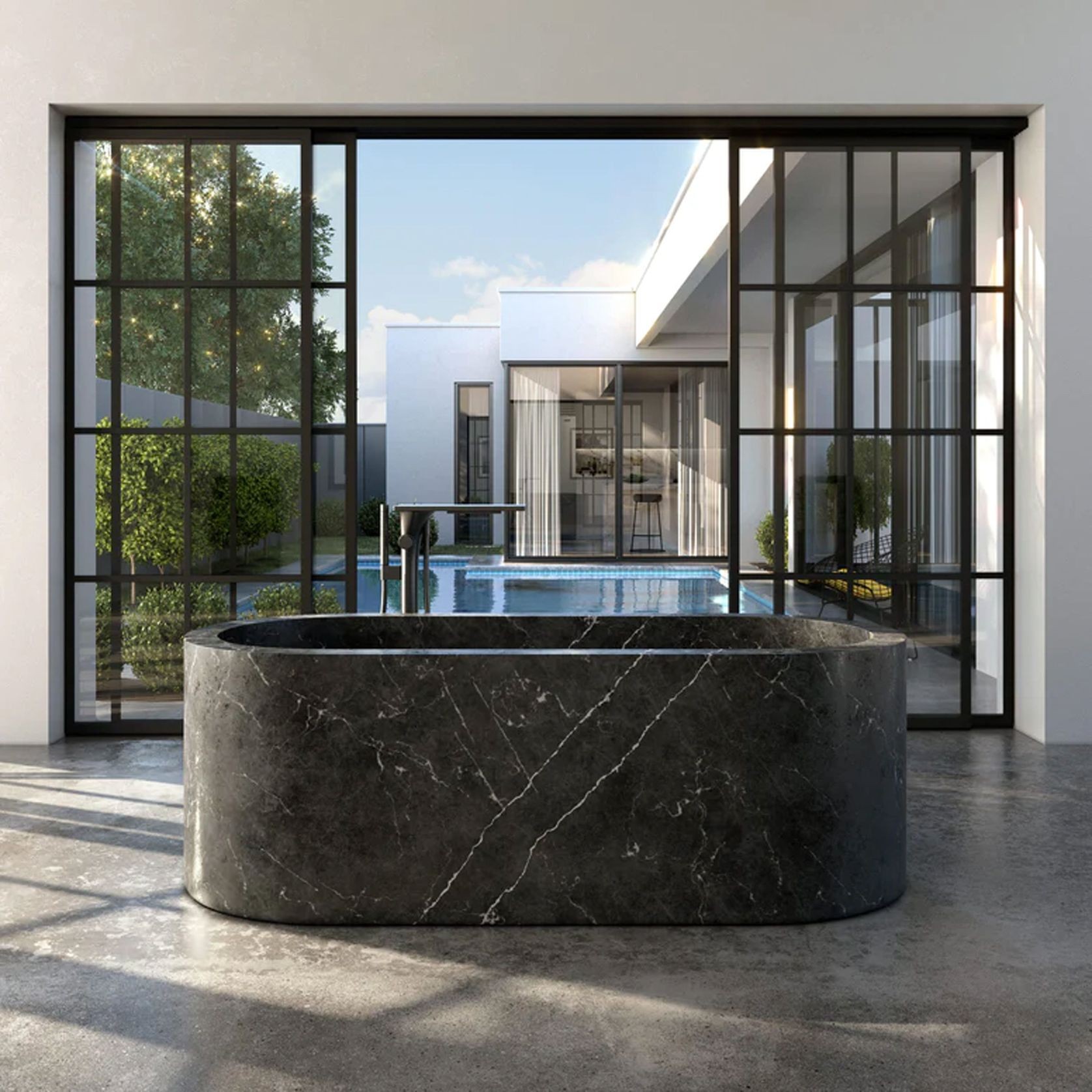 Zen Oblong Solid Marble Bathtub gallery detail image