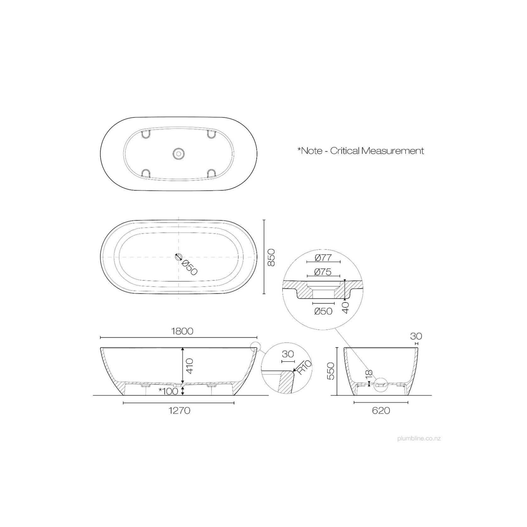 Oasis 1800 Freestanding Bath gallery detail image