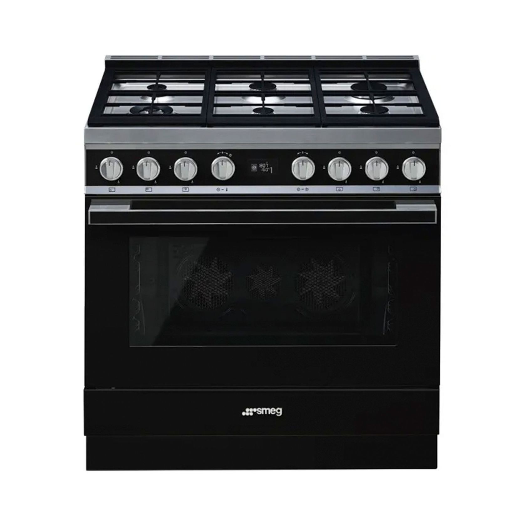 Smeg Portofino 90cm Dual Fuel Pyrolytic Freestanding Cooker - Black gallery detail image