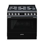 Smeg Portofino 90cm Dual Fuel Pyrolytic Freestanding Cooker - Black gallery detail image