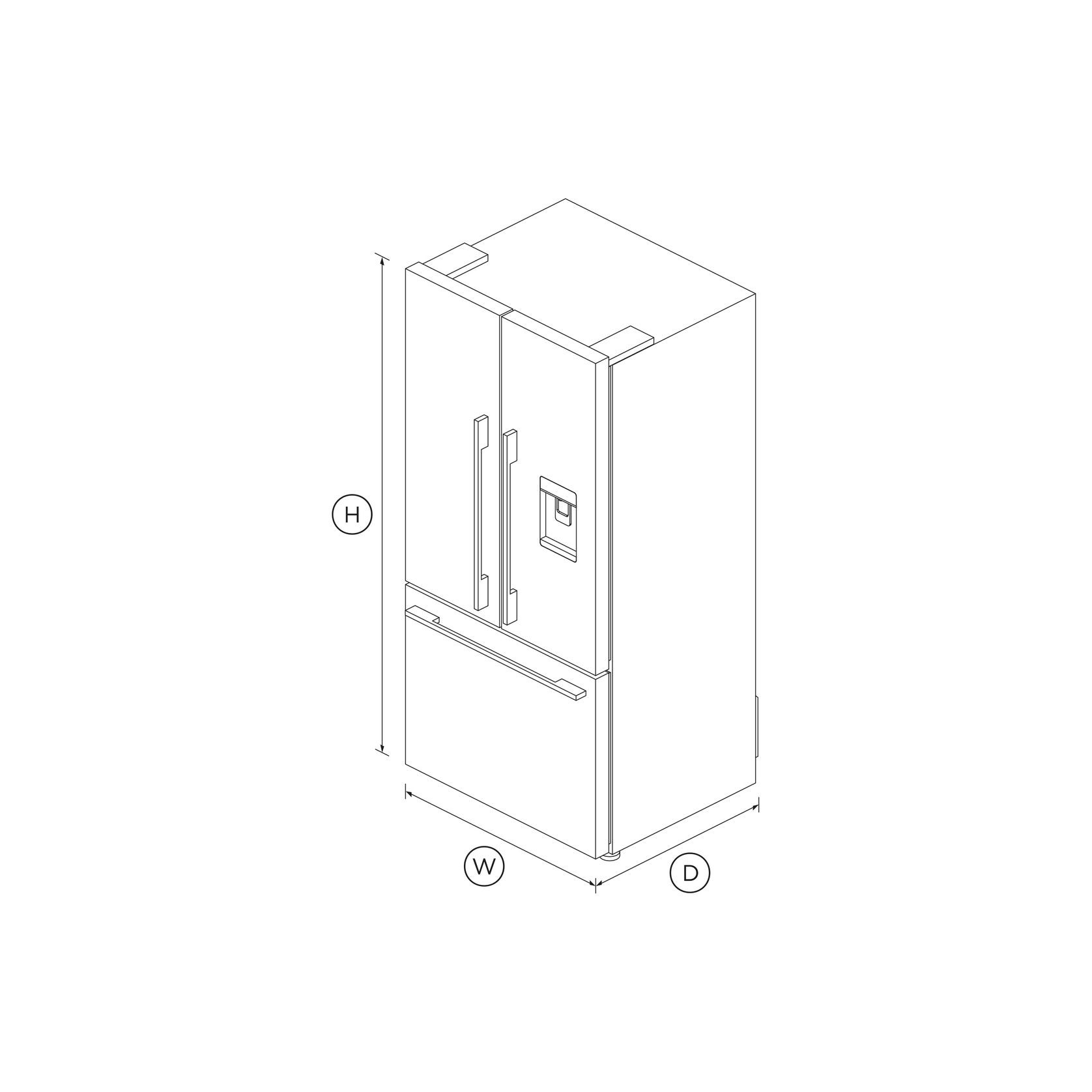 Freestanding French Door Refrigerator Freezer, 79cm, 487L, Ice & Water gallery detail image