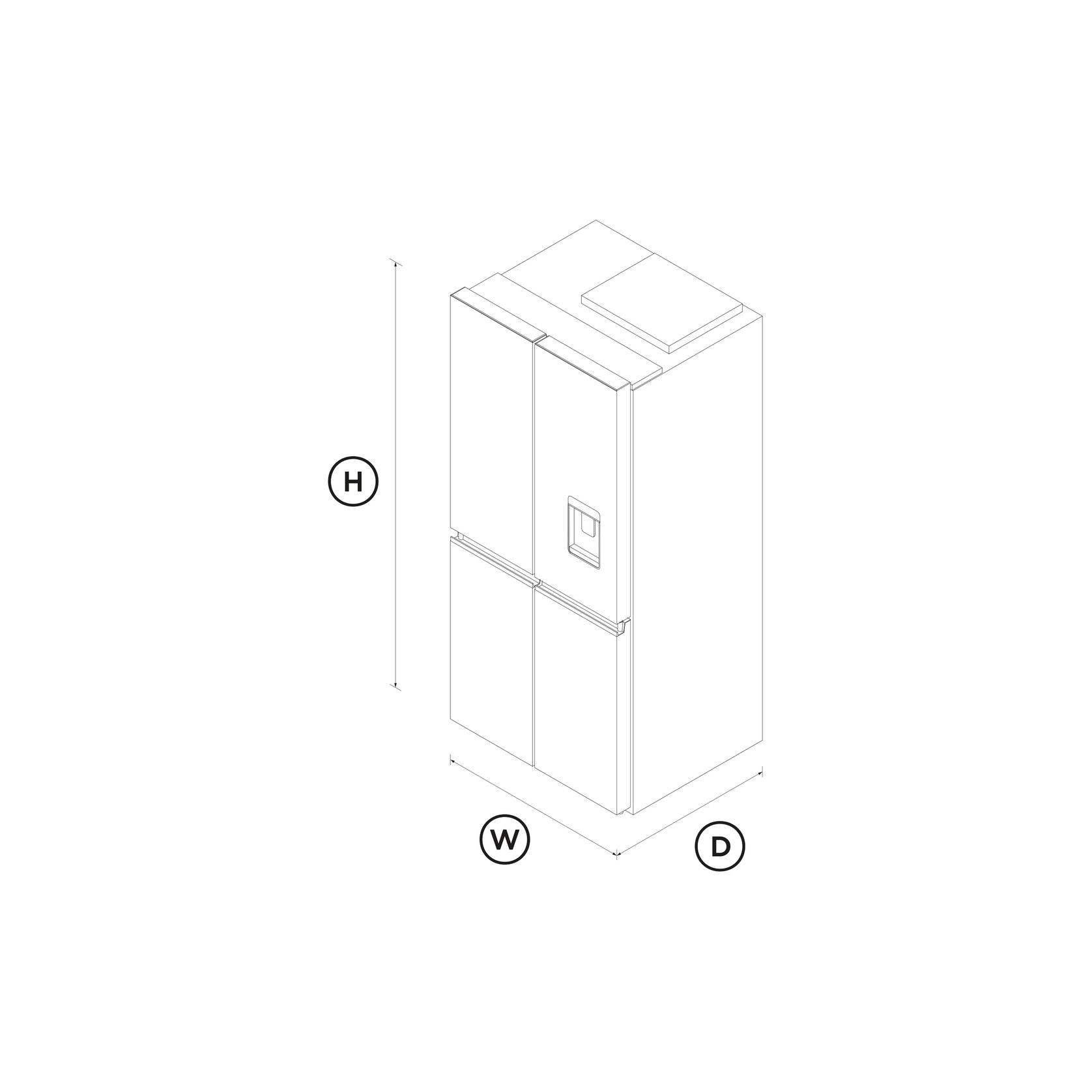 Freestanding Quad Door Refrigerator Freezer, 79cm, 498L, Ice & Water