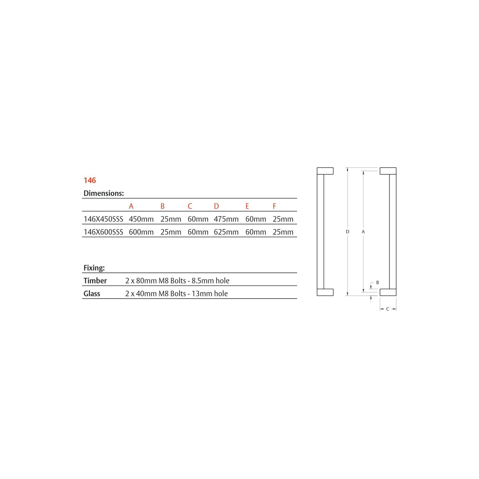 Lockwood Entrance Pull Handle 600mm 146X600SSS gallery detail image