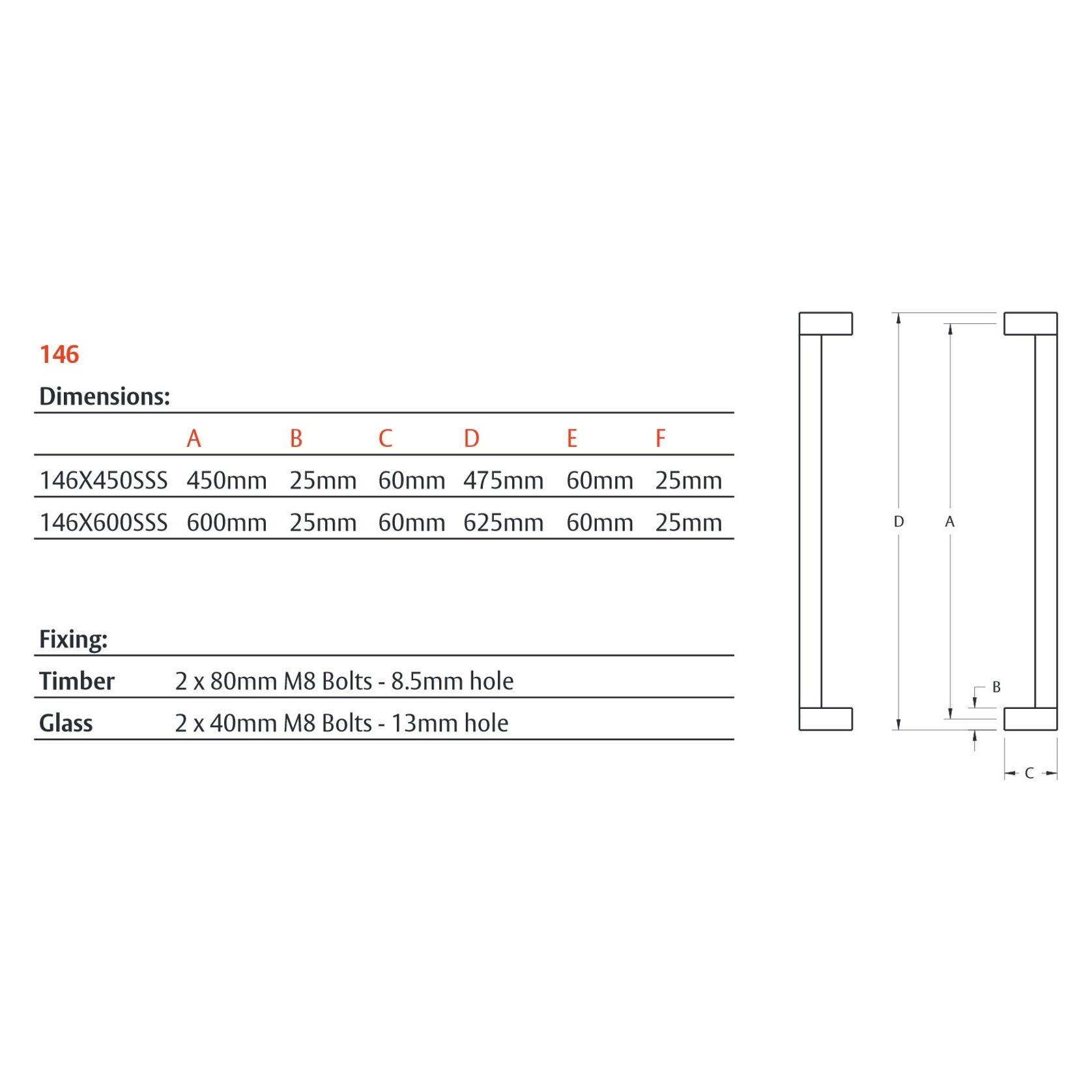 Lockwood Entrance Pull Handle 600mm 146X600SSS gallery detail image