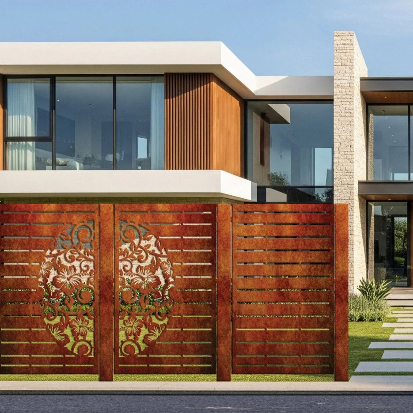 Fence Panel - Half Hibiscus with Koru & Straight lines gallery detail image