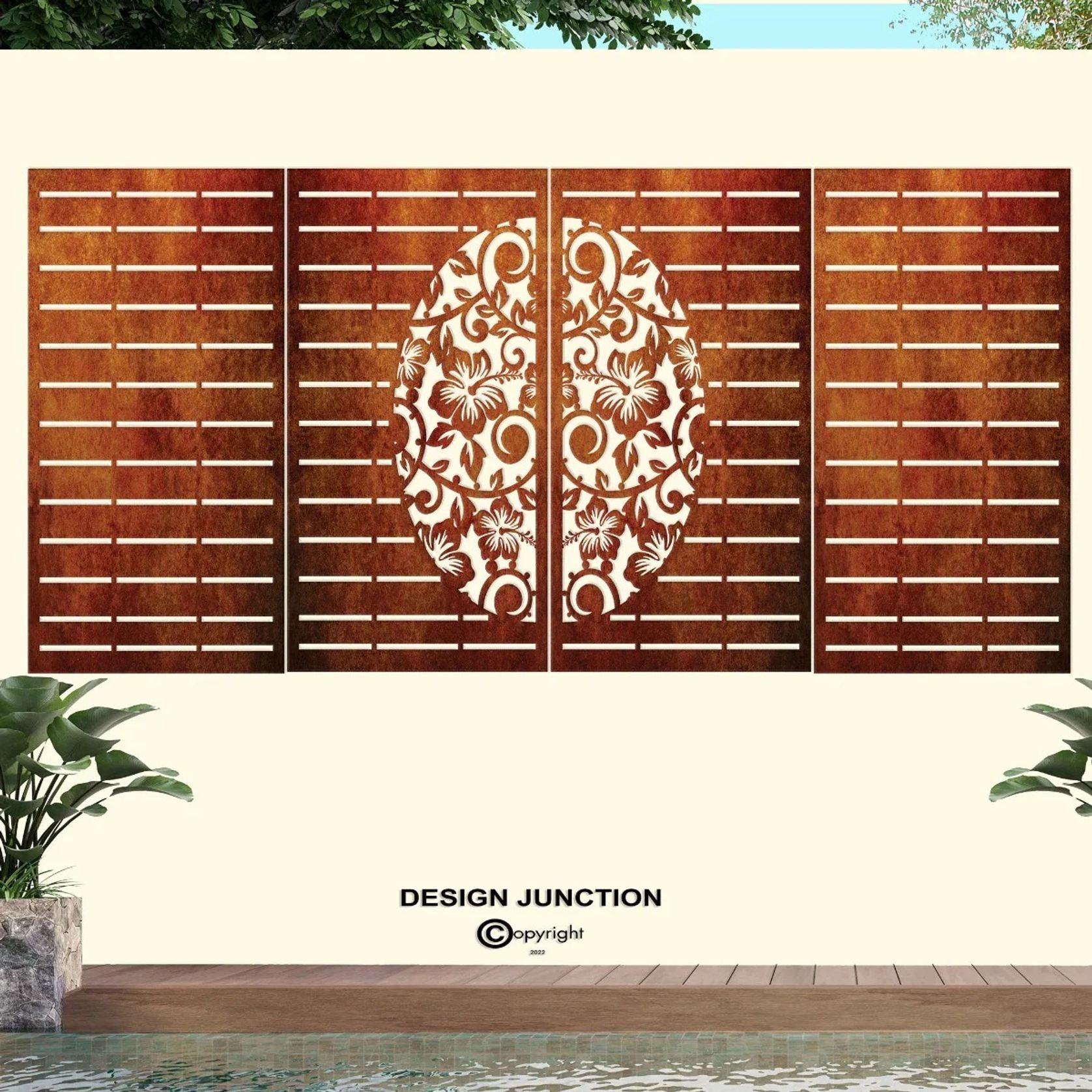 Fence Panel - Half Hibiscus with Koru & Straight lines gallery detail image