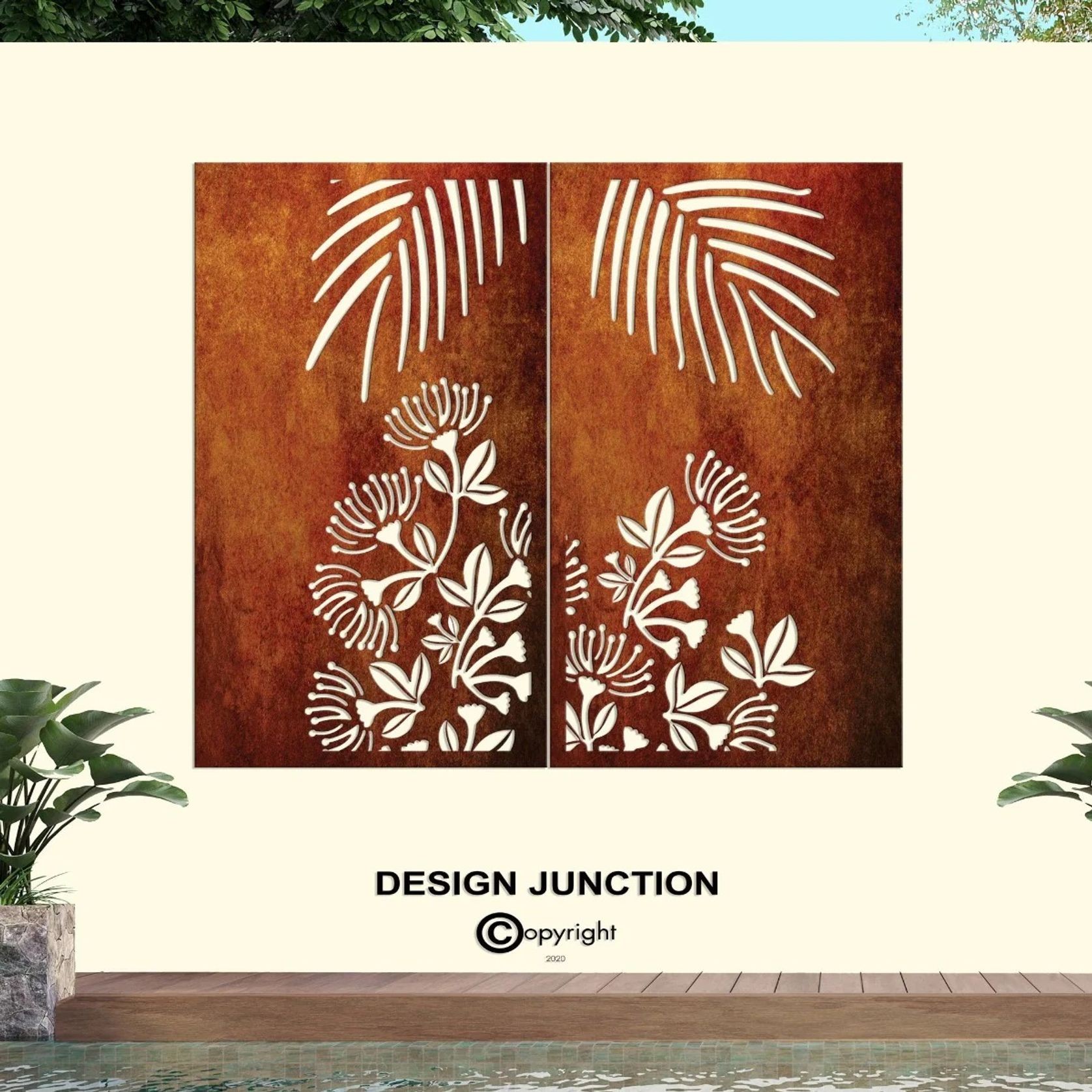 Laser Cut Garden Metal Art - Pohutukawa Panel Set" gallery detail image