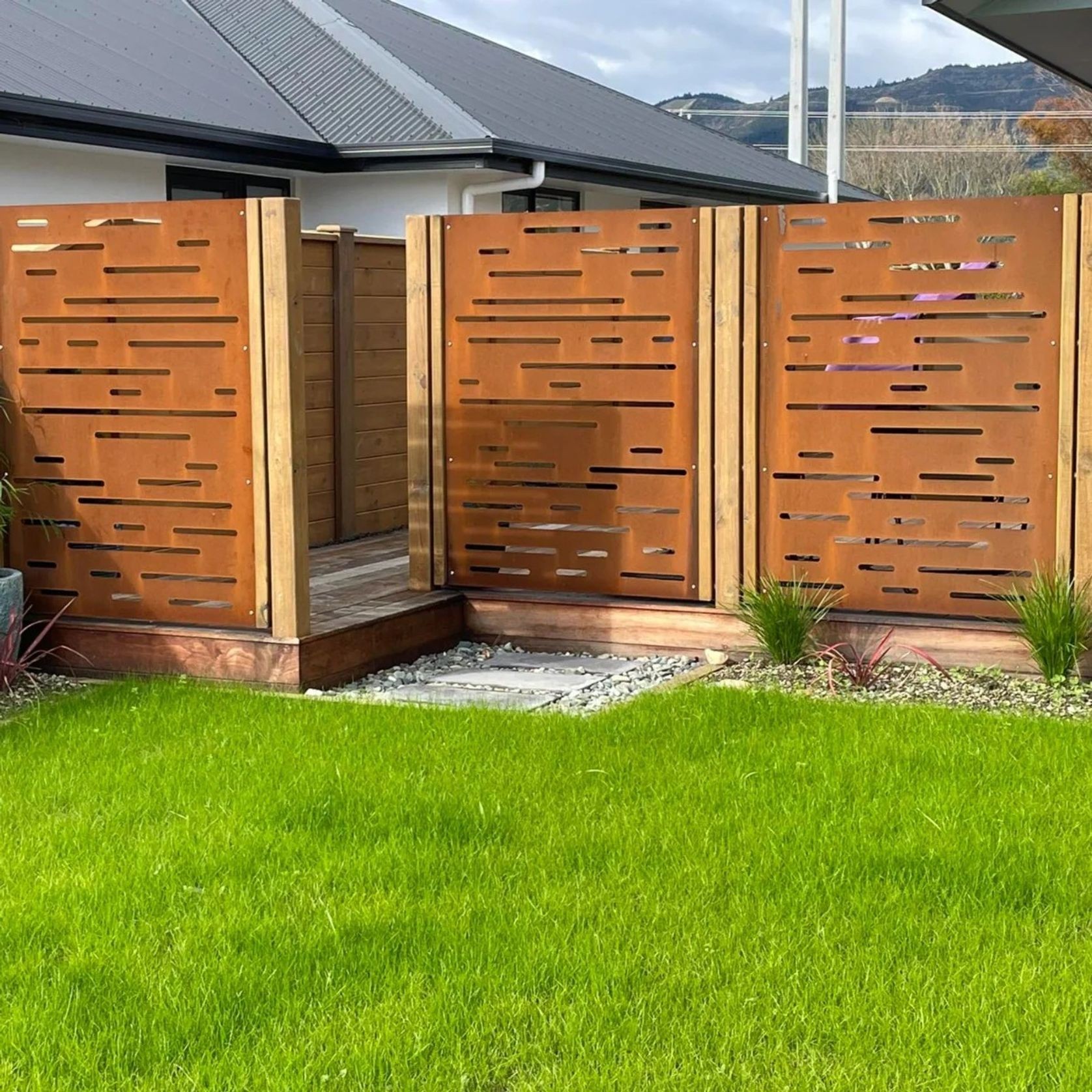Corten Steel & Aluminium Fence Panel - Horizontal Lines gallery detail image