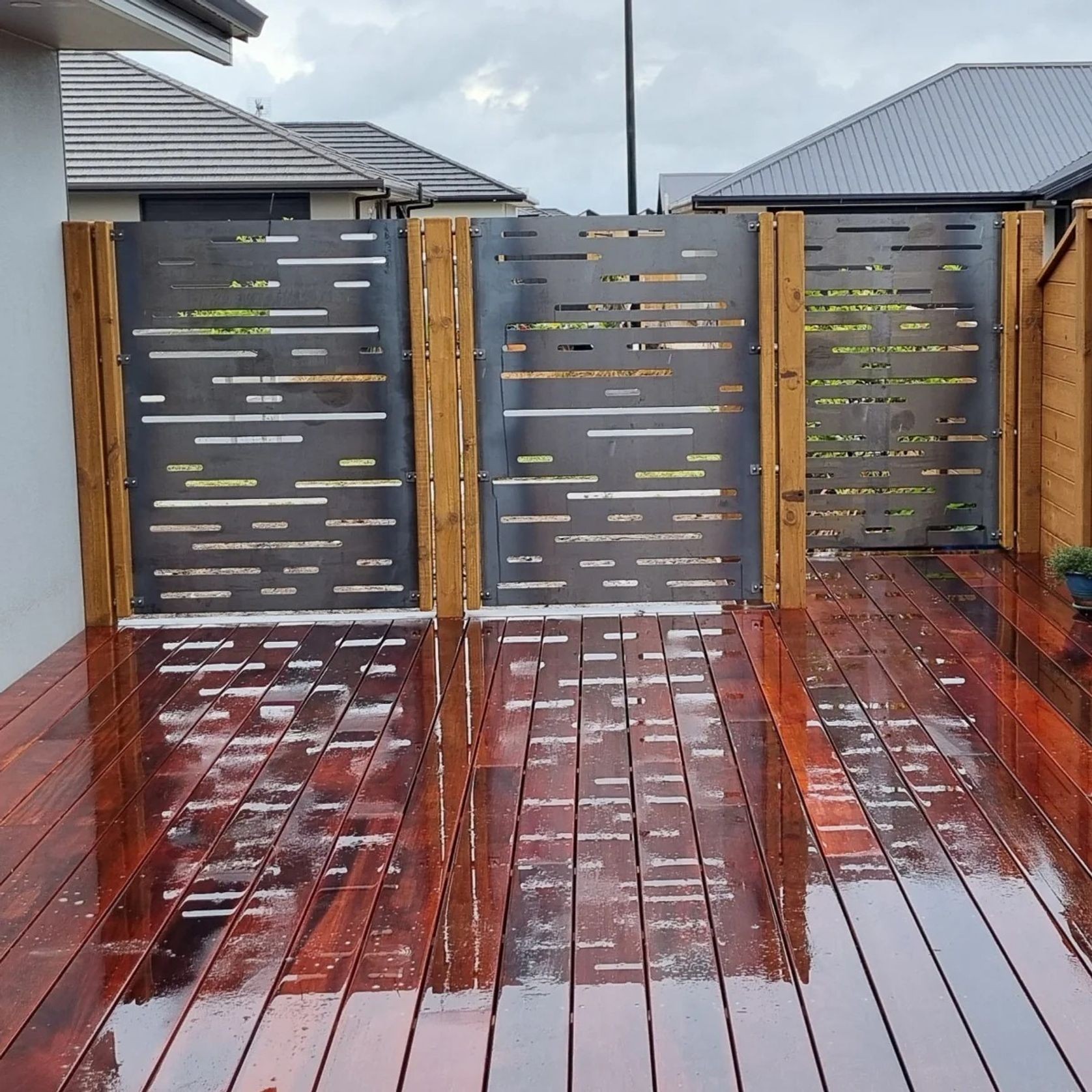 Corten Steel & Aluminium Fence Panel - Horizontal Lines gallery detail image