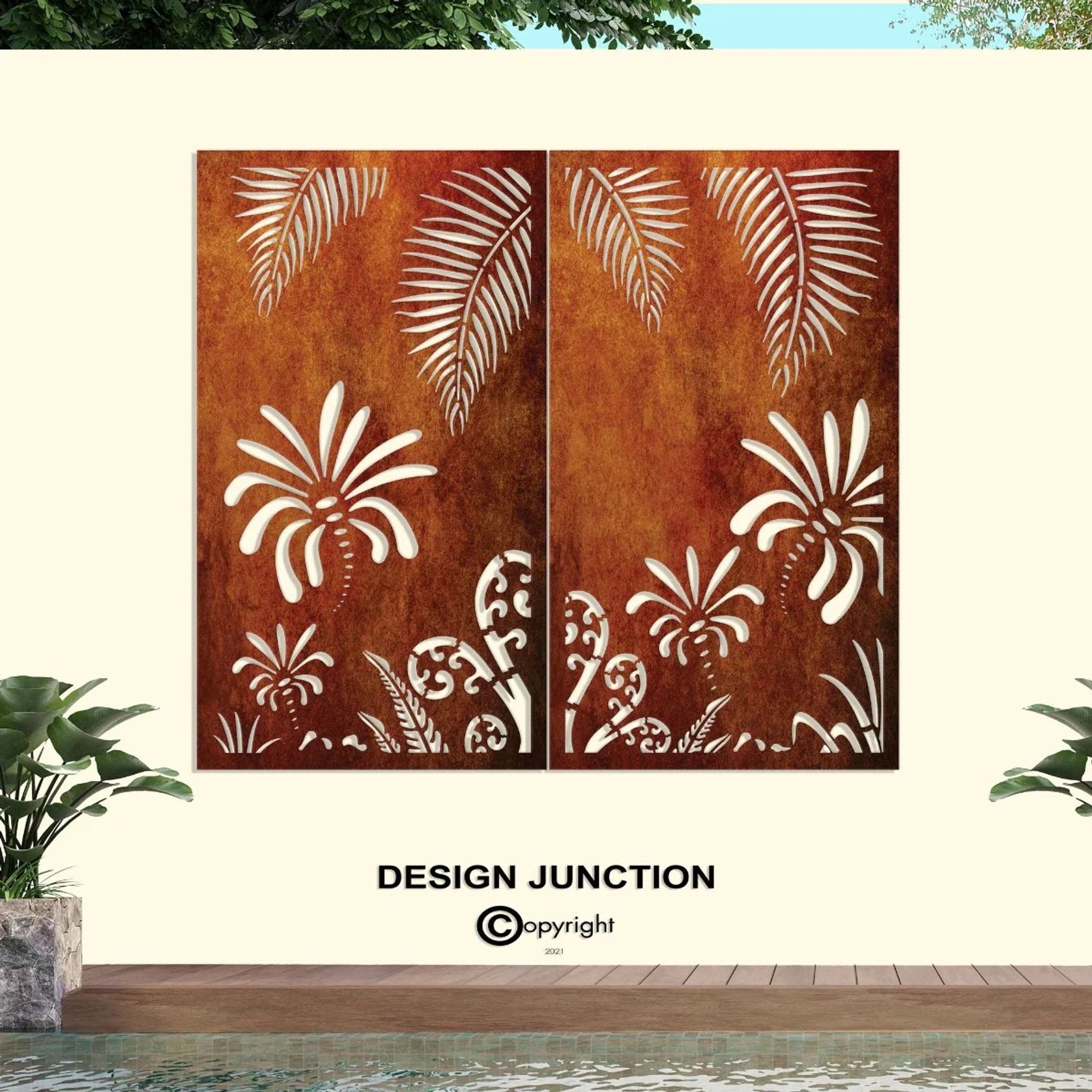 Decorative Garden Art & Privacy Screen- Koru with Palm gallery detail image