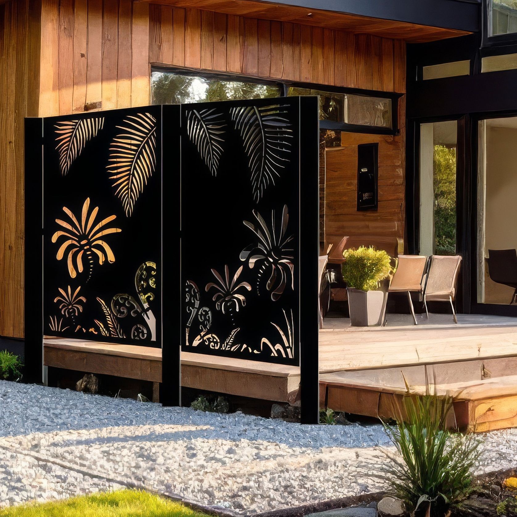 Decorative Garden Art & Privacy Screen- Koru with Palm gallery detail image
