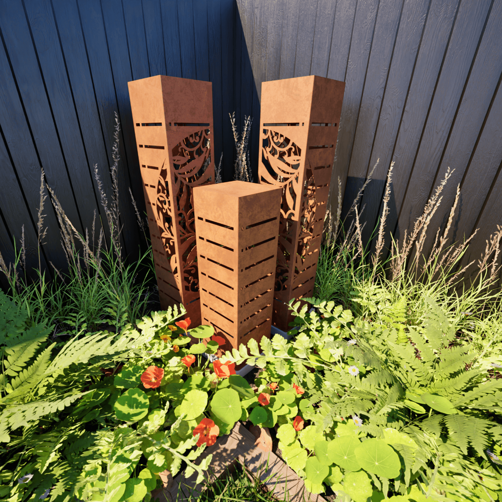 Corten Steel Garden Sculptures - The Flora Set gallery detail image
