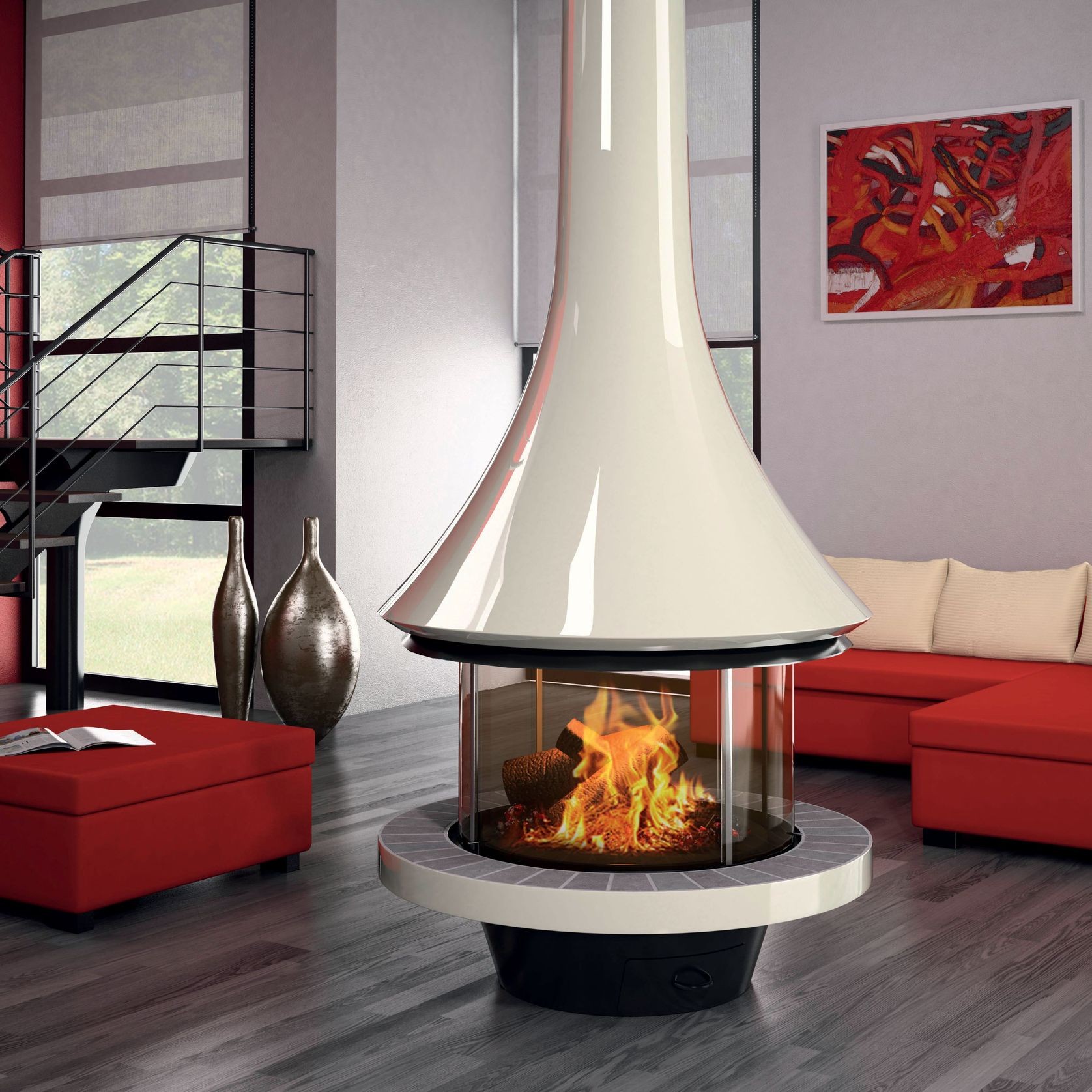 JC Bordelet Eva 992 - Suspended Wood Fireplace gallery detail image