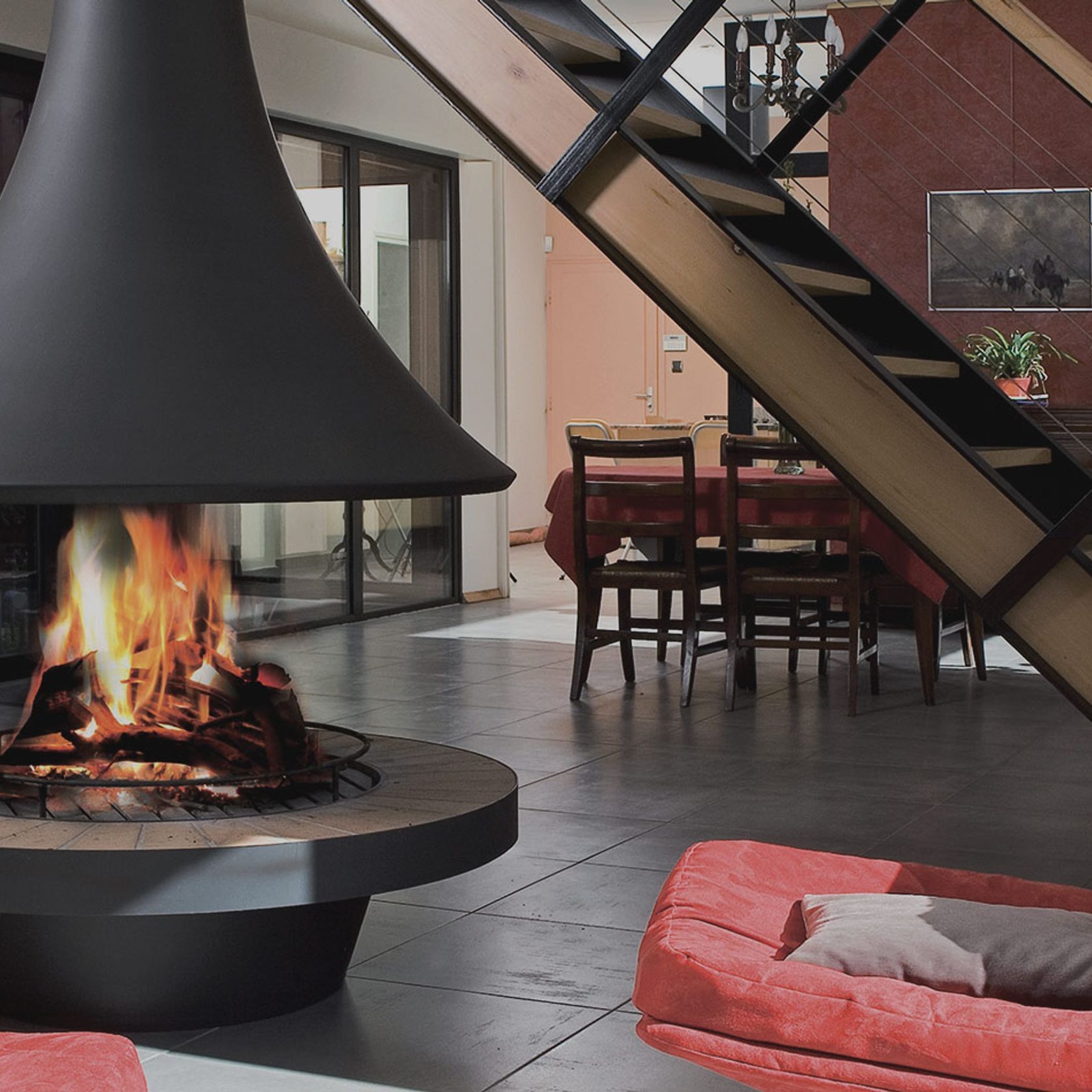 JC Bordelet Eva 992 - Suspended Wood Fireplace gallery detail image