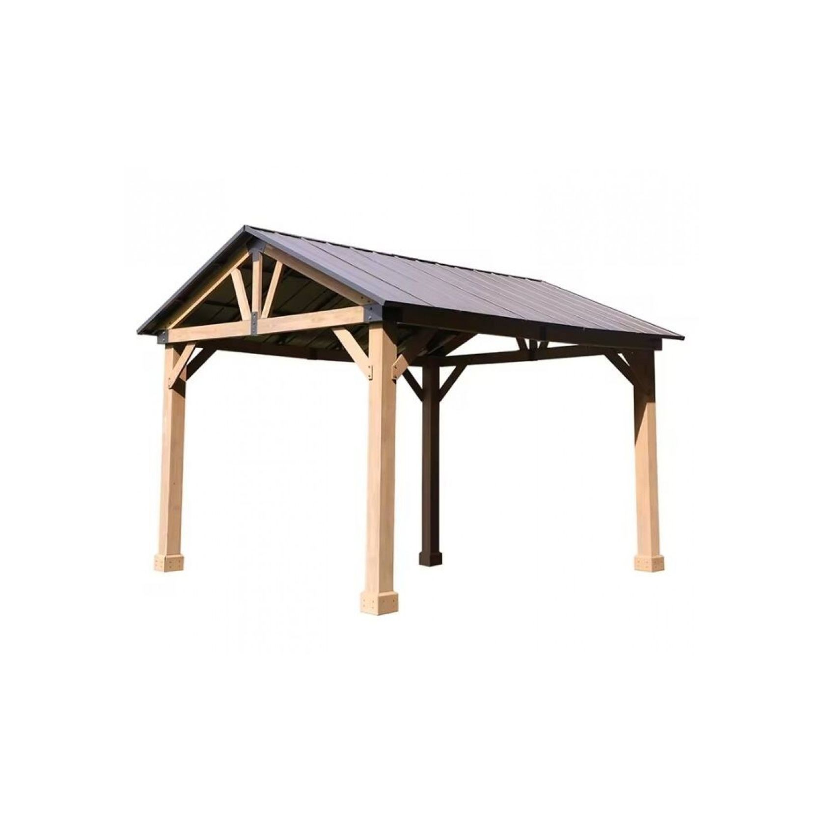 Cedar Wood Patio Gazebo with Black Hard Top Roof gallery detail image