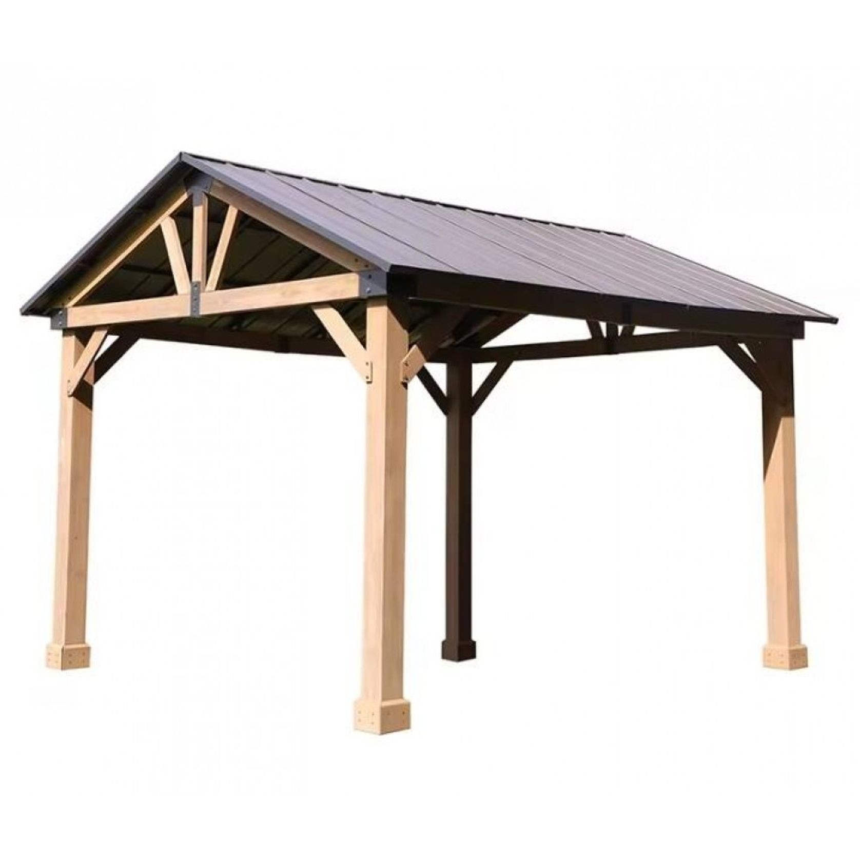 Cedar Wood Patio Gazebo with Black Hard Top Roof gallery detail image