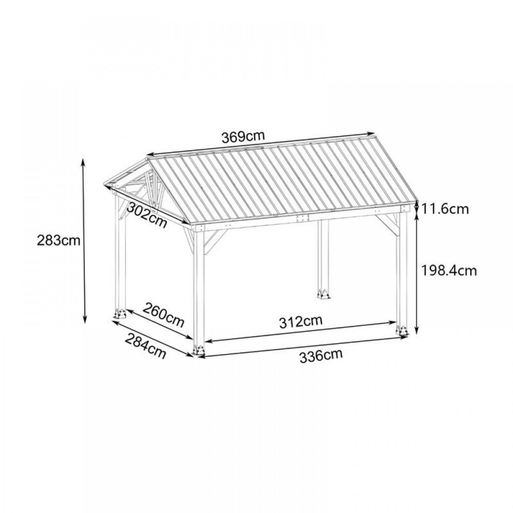 Cedar Wood Patio Gazebo with Black Hard Top Roof gallery detail image