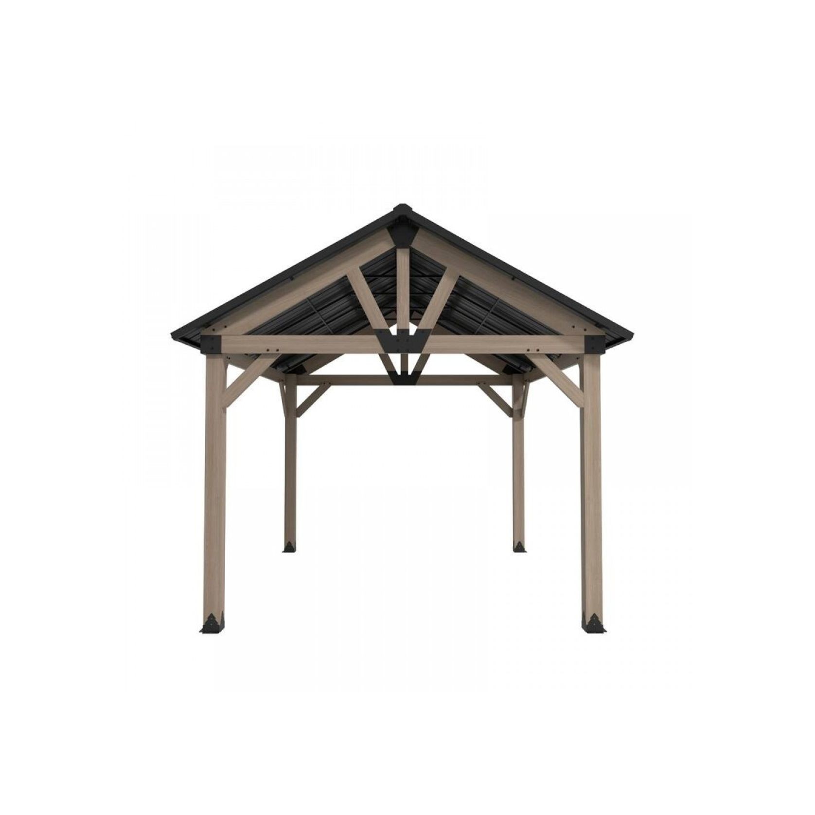 Cedar Wood Patio Gazebo with Black Hard Top Roof gallery detail image