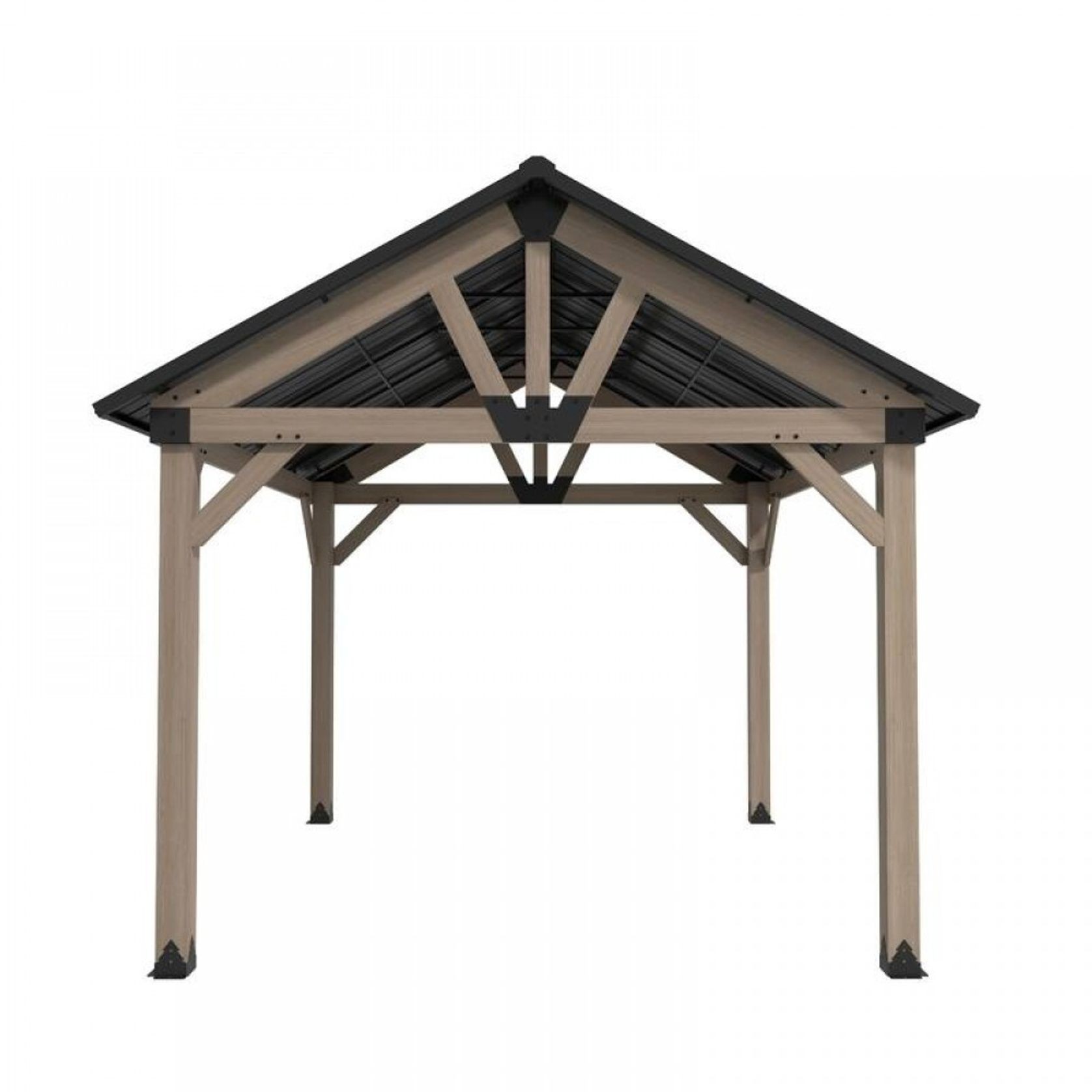 Cedar Wood Patio Gazebo with Black Hard Top Roof gallery detail image