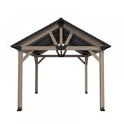 Cedar Wood Patio Gazebo with Black Hard Top Roof gallery detail image