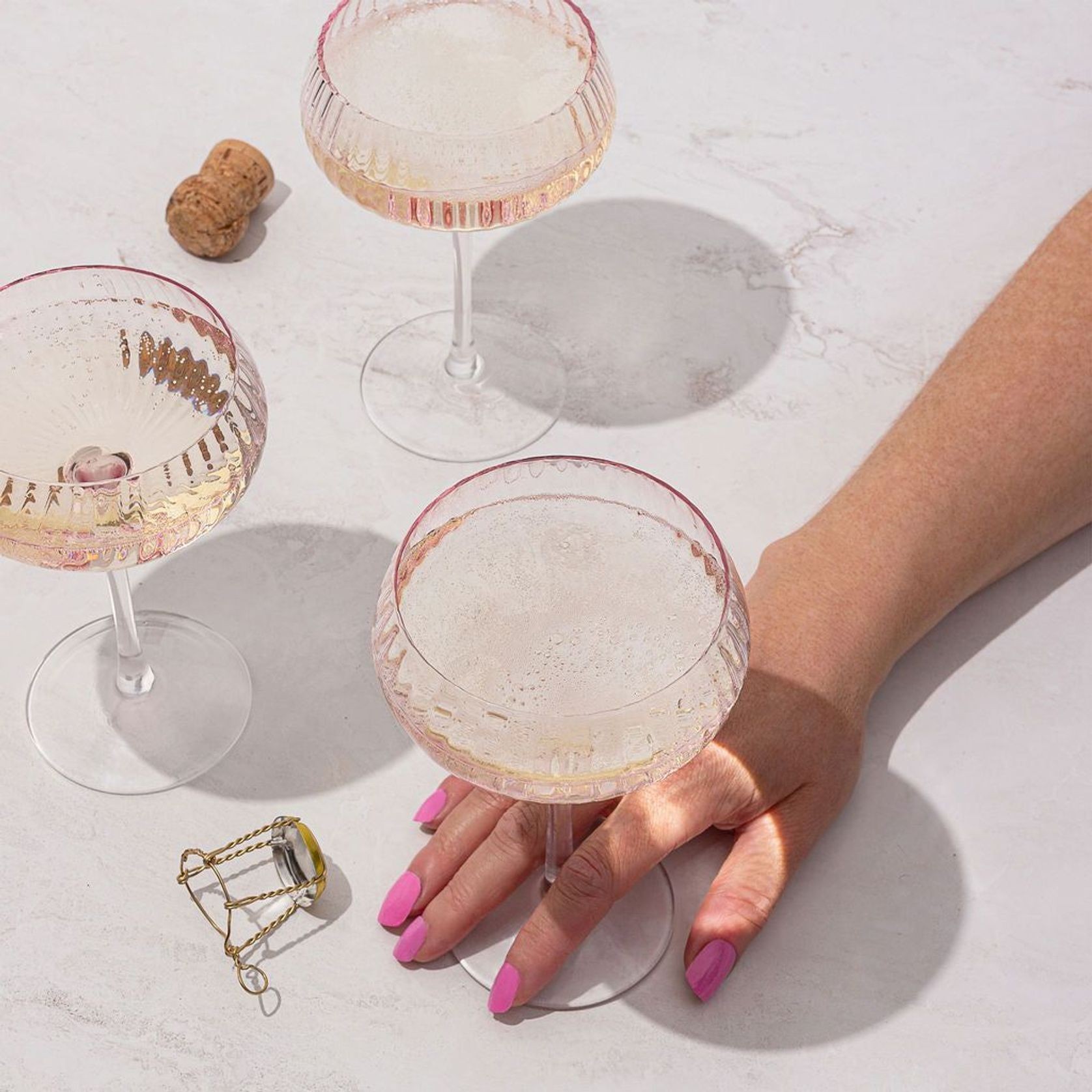 Ribbed Champagne Coupe- Set 4 Blush gallery detail image