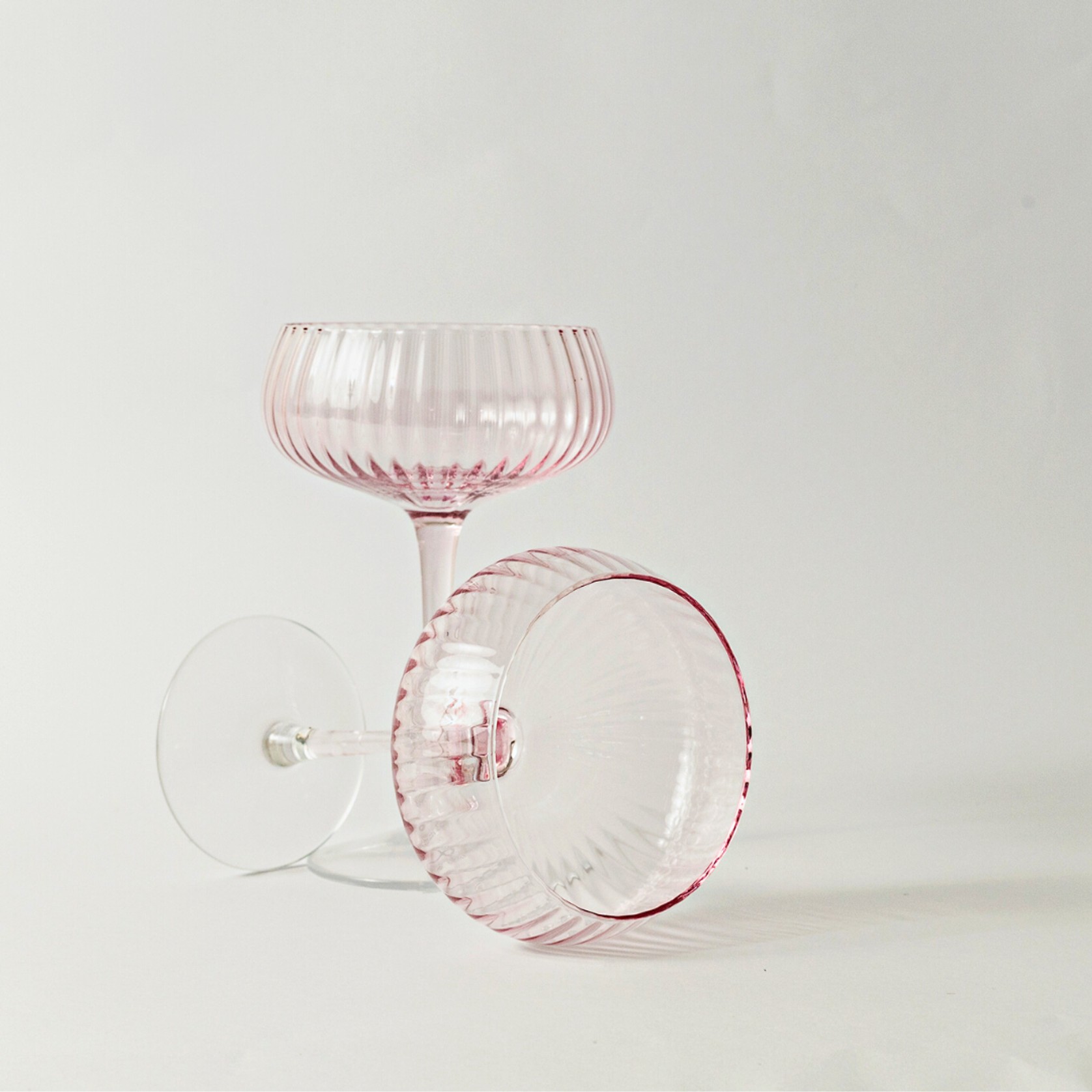 Ribbed Champagne Coupe- Set 4 Blush gallery detail image
