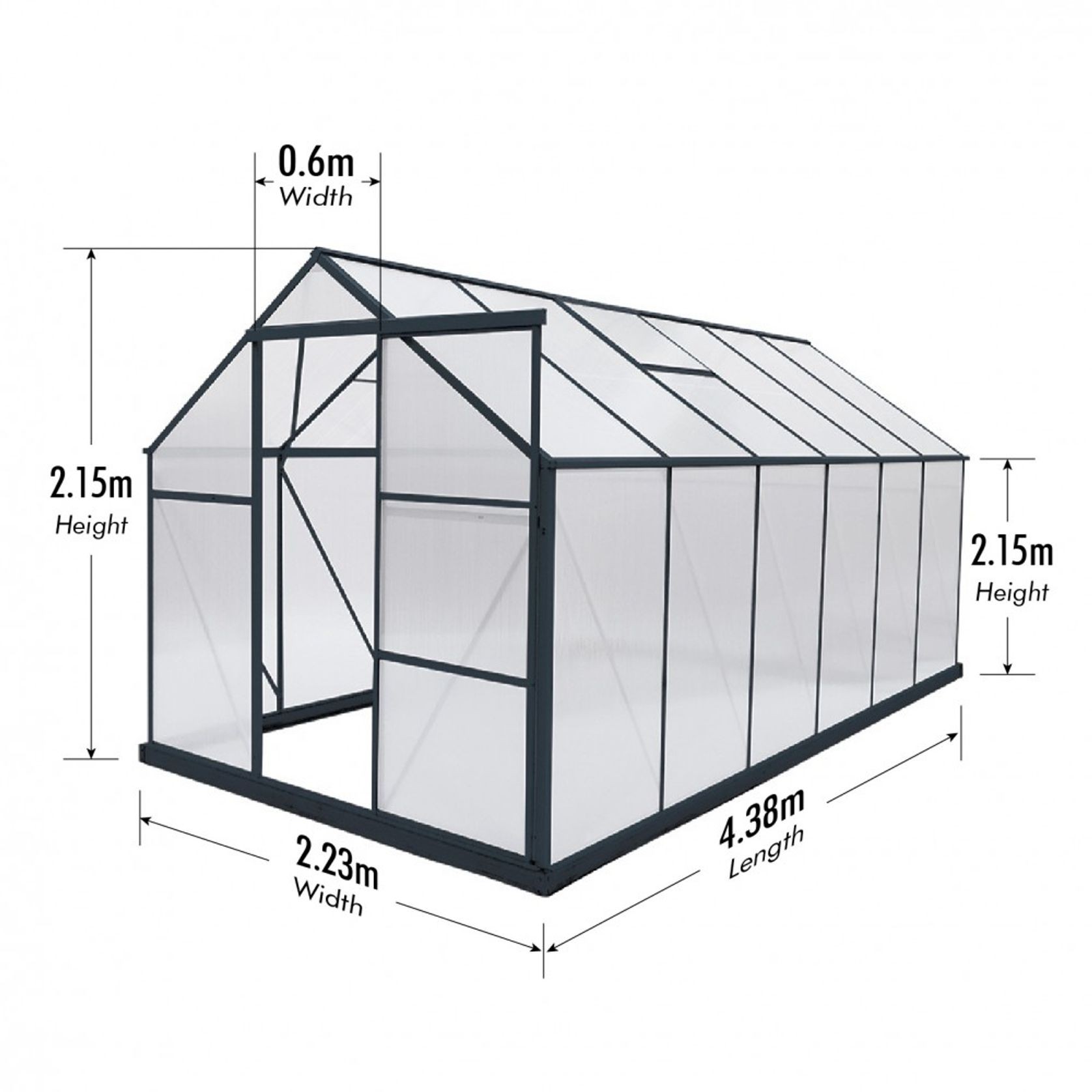 Greenhouse 6mm Twin Wall 2230 x 4380 x 2150mm gallery detail image