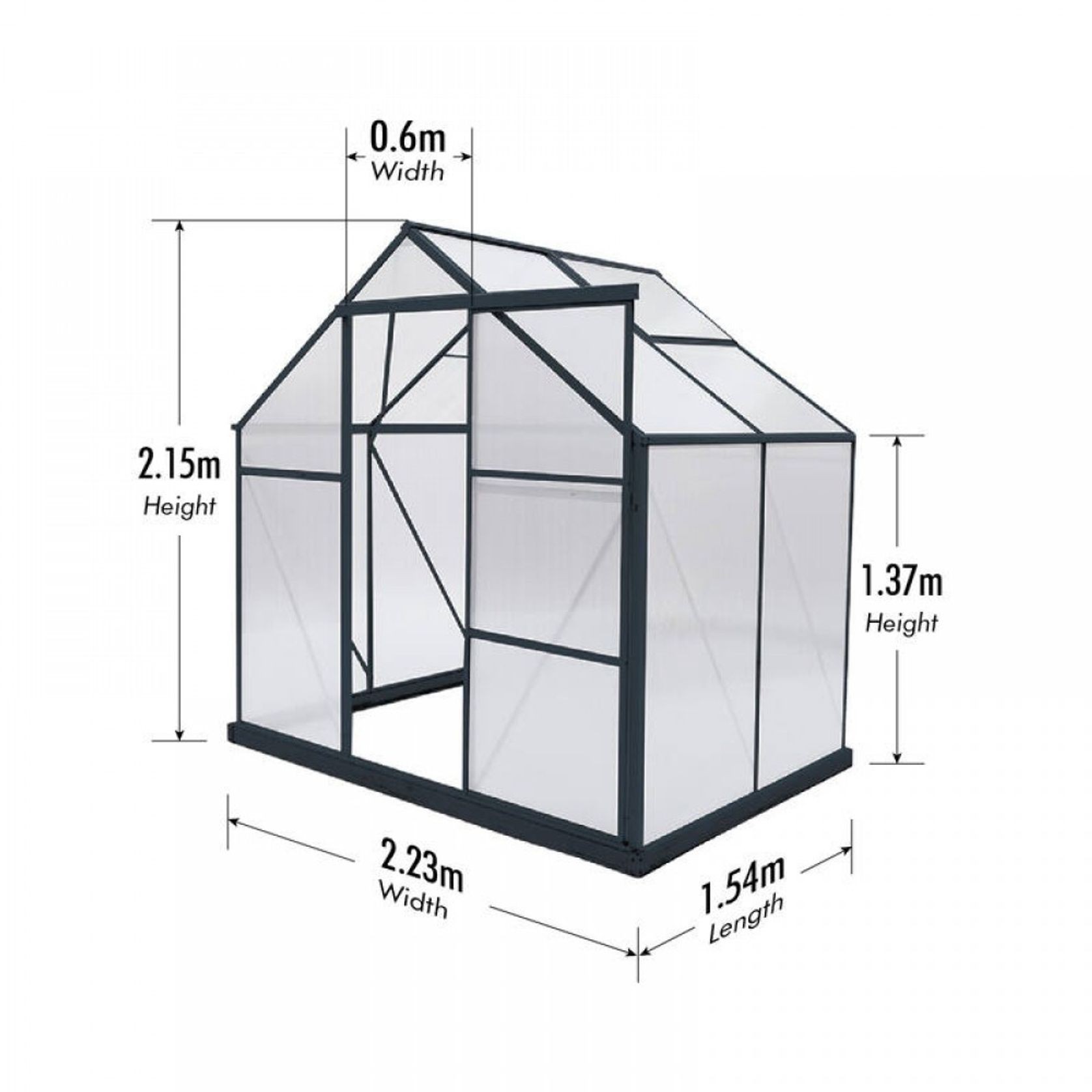 Greenhouse 6mm Twin Wall 2230 x 1540 x 2150mm gallery detail image