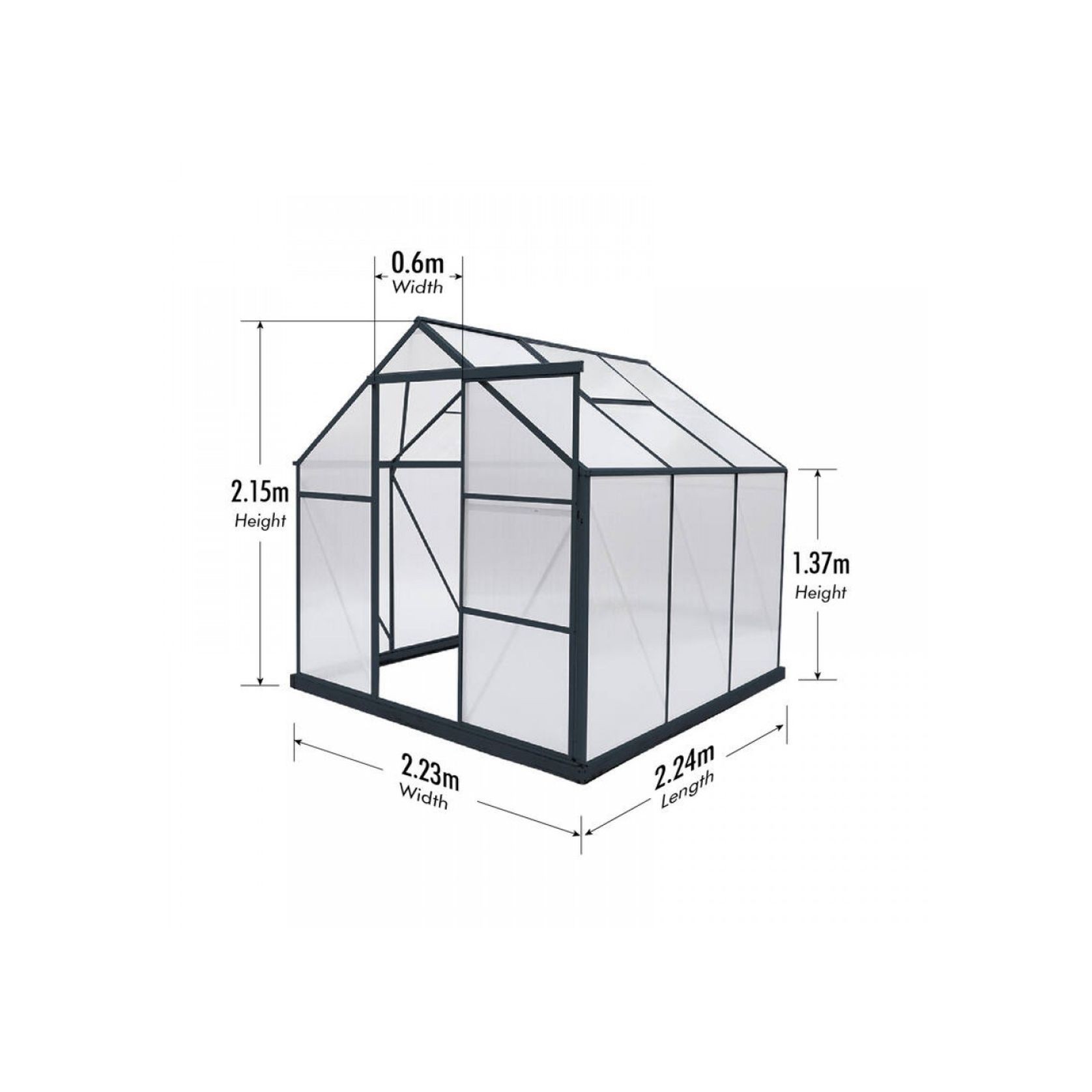 Greenhouse 6mm Twin Wall 2230 x 2240 x 2150mm gallery detail image