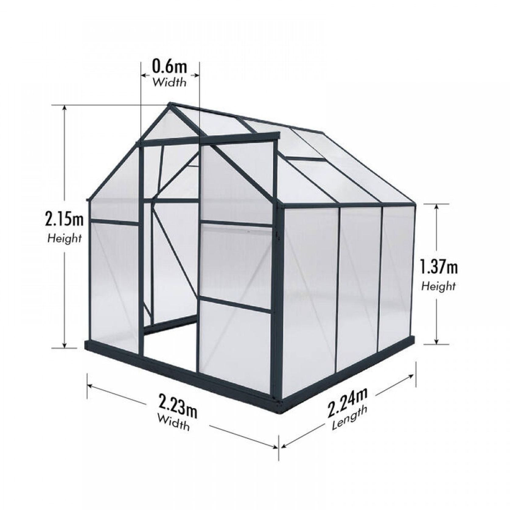 Greenhouse 6mm Twin Wall 2230 x 2240 x 2150mm gallery detail image