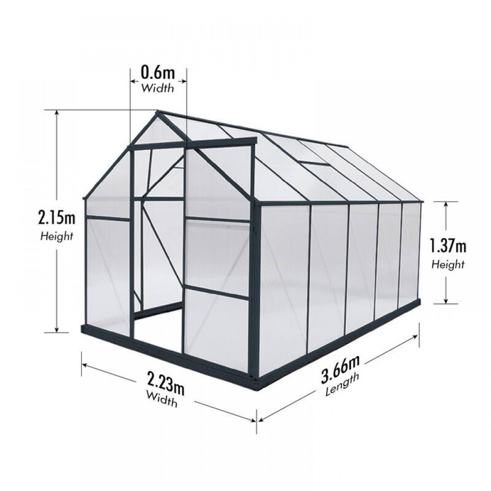Greenhouse 6mm Twin Wall 2230 x 3660 x 2150mm gallery detail image