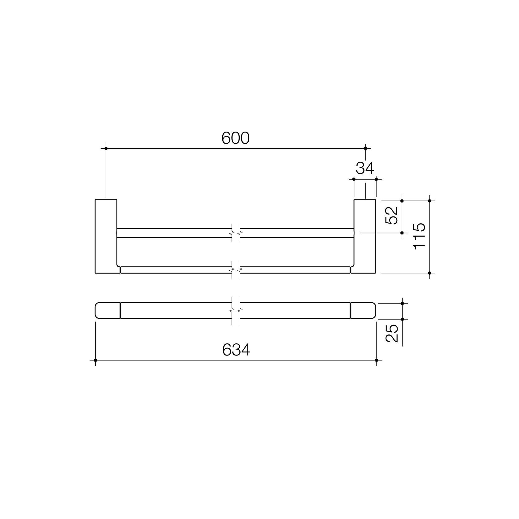 Luna Double Towel Rail 630mm gallery detail image
