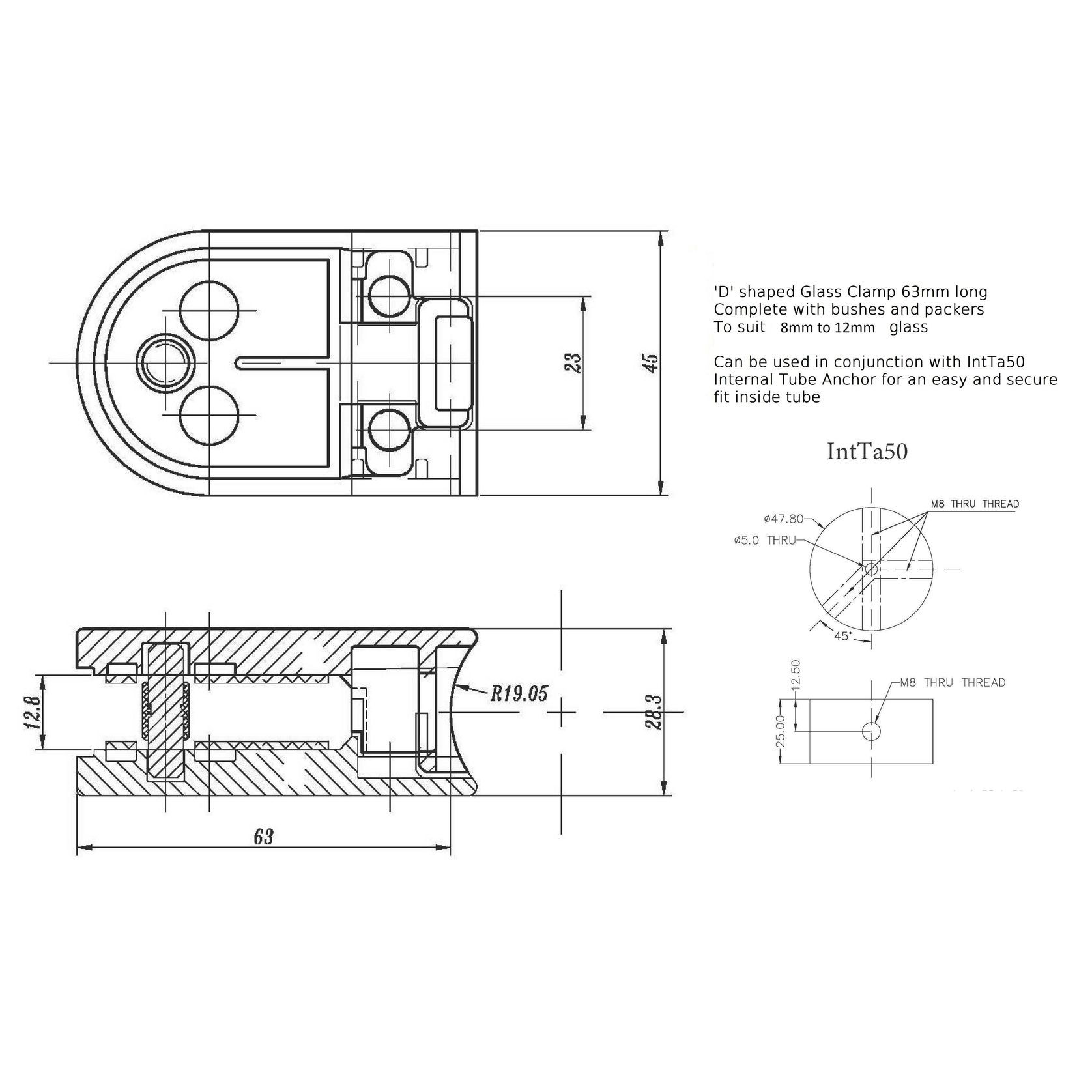 Glass Clamp 63.38 - 316 stainless steel gallery detail image